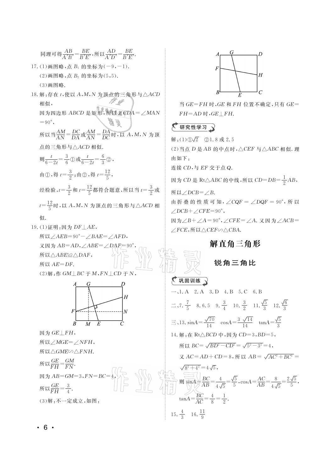 2021年行知天下九年级数学上册青岛版 参考答案第6页