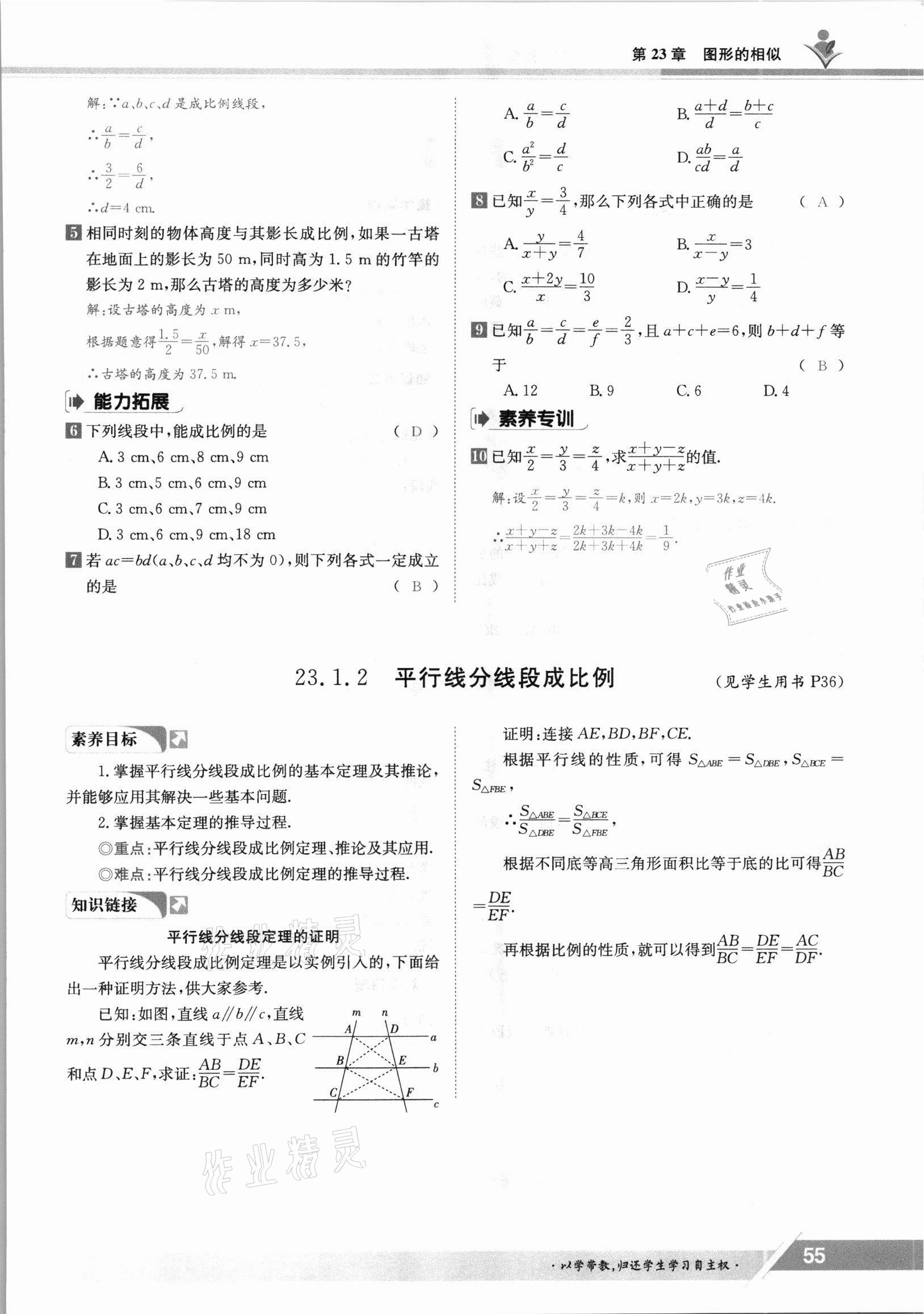 2021年金太阳导学测评九年级数学全一册华师大版 参考答案第55页