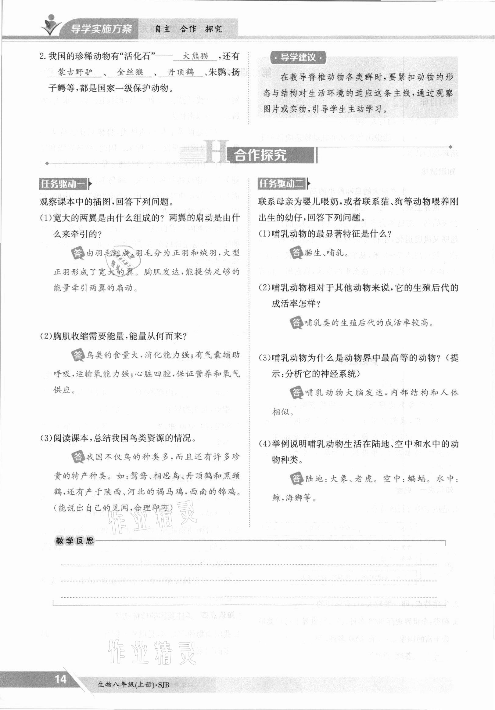 2021年金太陽導(dǎo)學(xué)測評八年級生物上冊蘇教版 參考答案第14頁