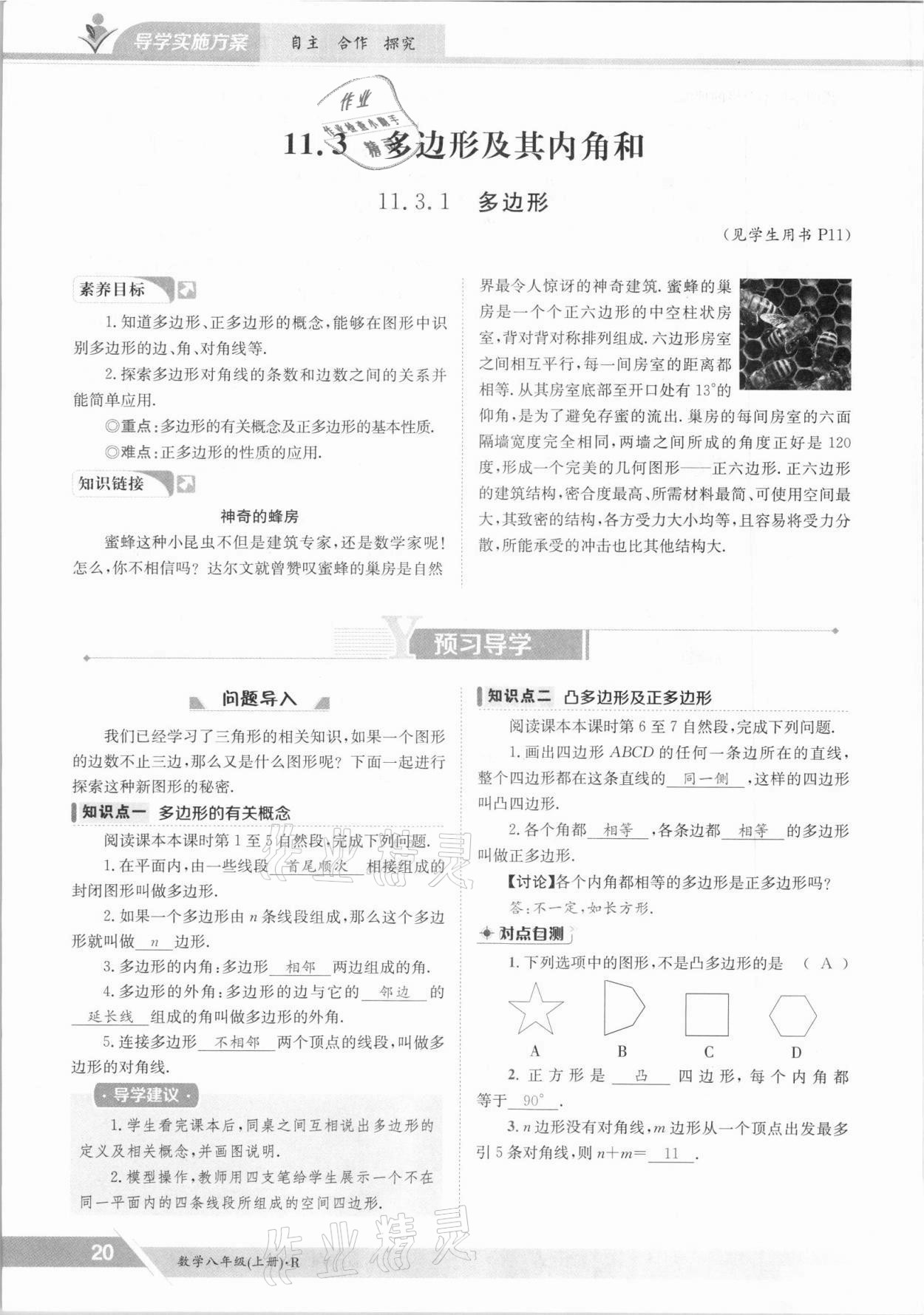 2021年金太阳导学测评八年级数学上册人教版 参考答案第20页