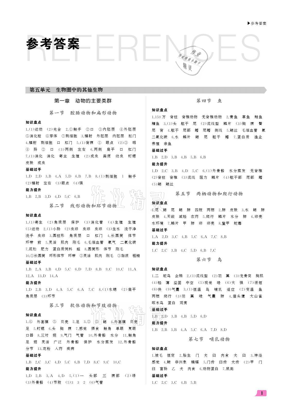 2021年超越訓(xùn)練八年級(jí)生物全一冊人教版 參考答案第1頁