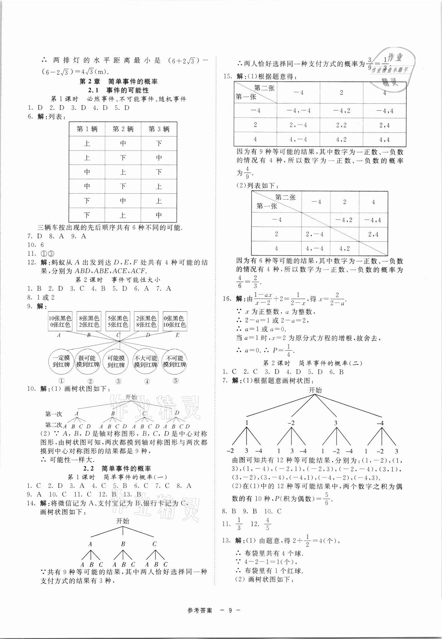 2021年同步學(xué)練測九年級數(shù)學(xué)全一冊浙教版寧波出版社 參考答案第9頁