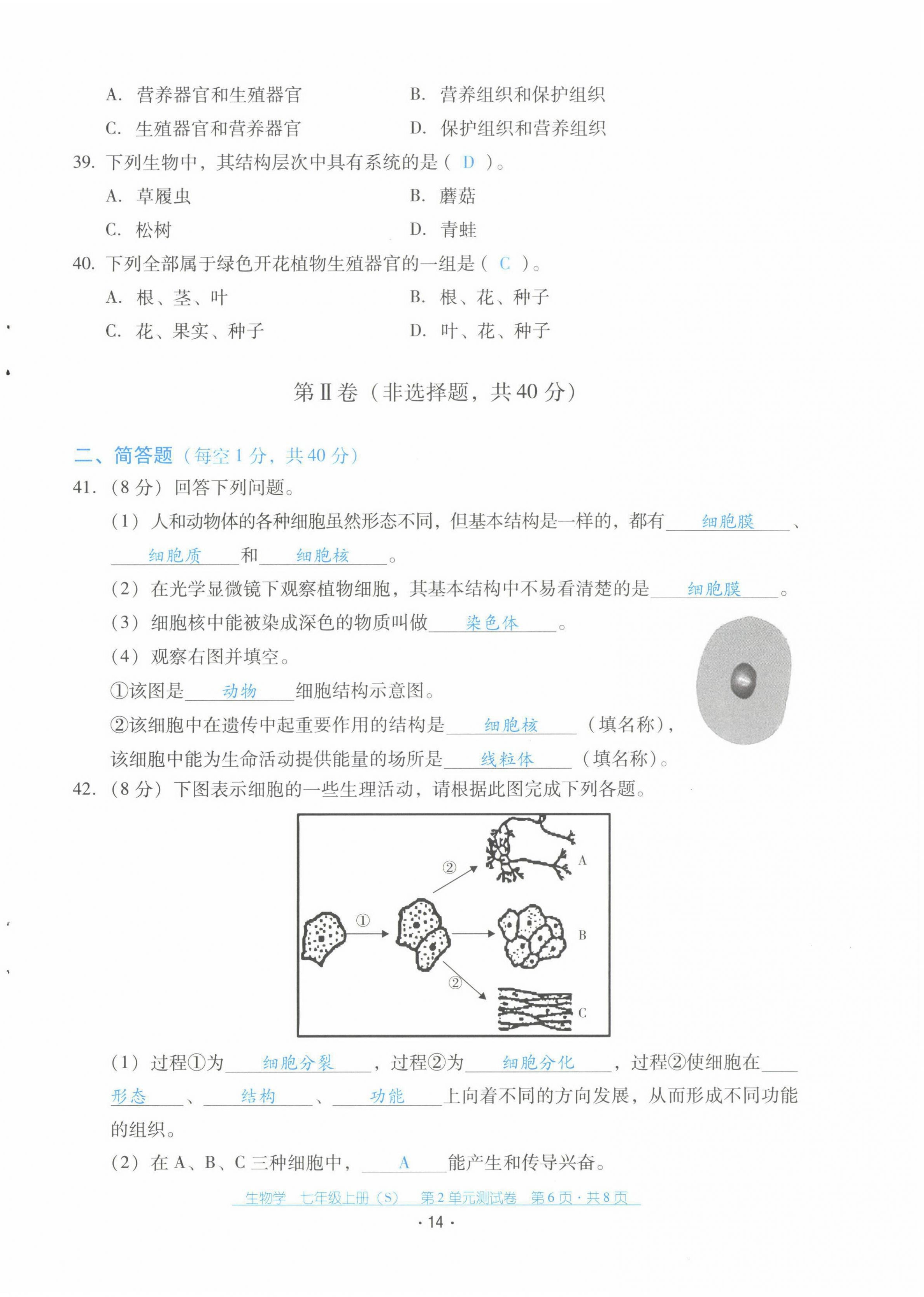 2021年云南省標(biāo)準(zhǔn)教輔優(yōu)佳學(xué)案配套測試卷七年級(jí)生物上冊蘇教版 第14頁