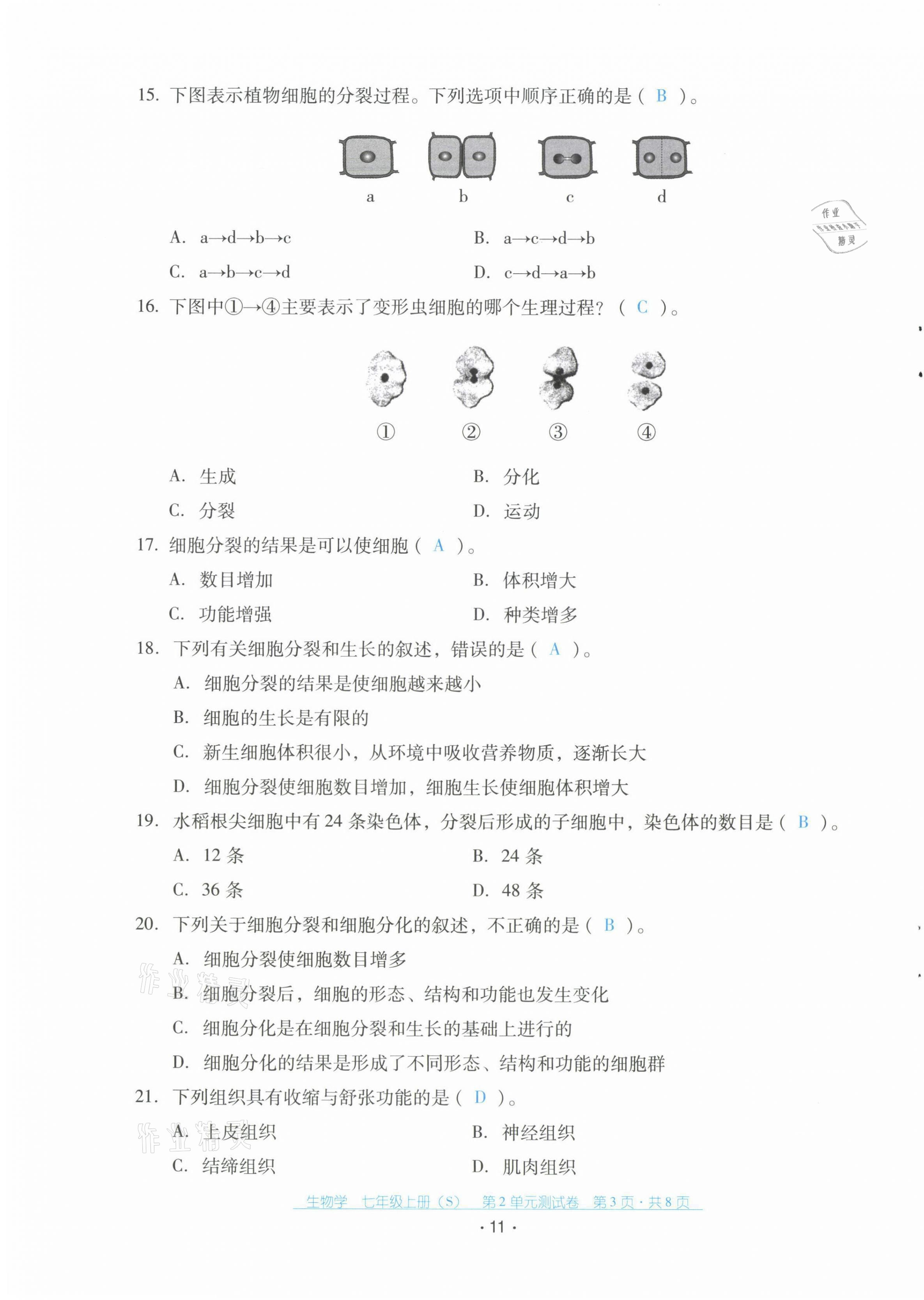 2021年云南省標(biāo)準(zhǔn)教輔優(yōu)佳學(xué)案配套測試卷七年級生物上冊蘇教版 第11頁