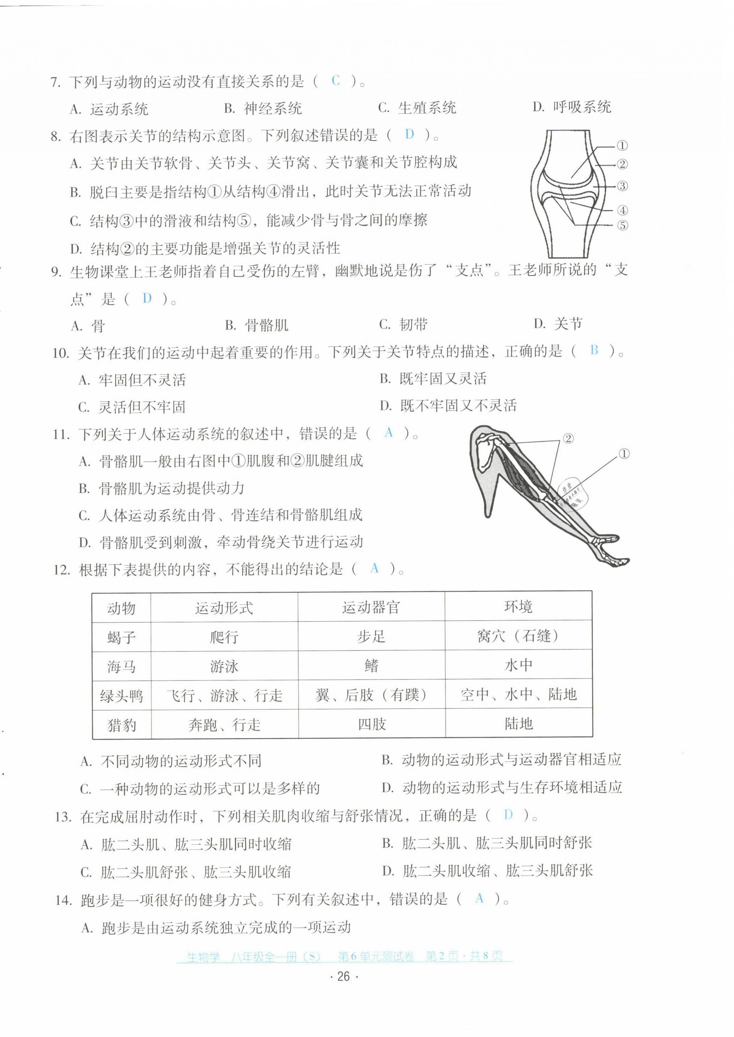 2021年云南省標(biāo)準(zhǔn)教輔優(yōu)佳學(xué)案配套測試卷八年級生物全一冊蘇教版 第26頁