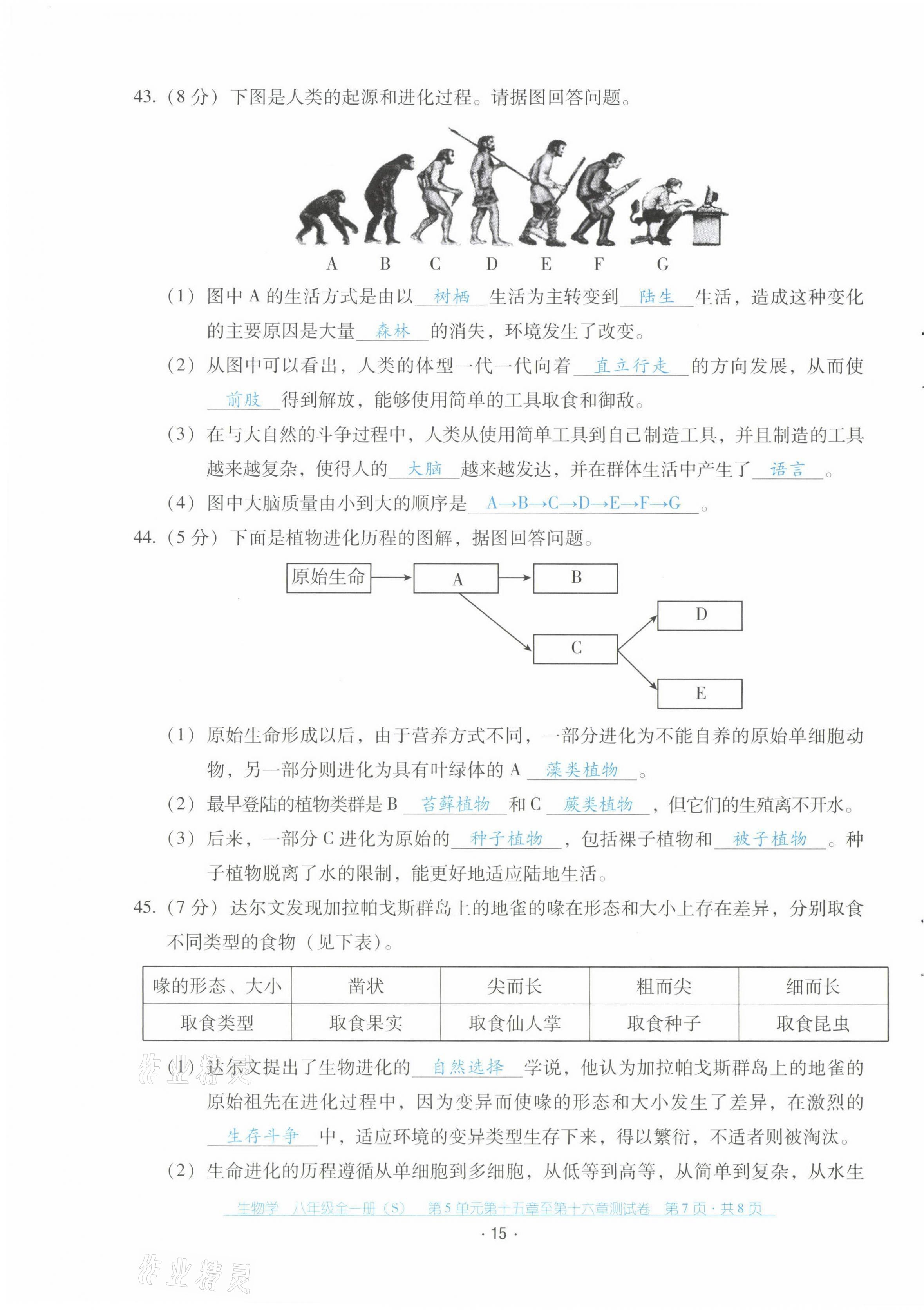 2021年云南省標(biāo)準(zhǔn)教輔優(yōu)佳學(xué)案配套測(cè)試卷八年級(jí)生物全一冊(cè)蘇教版 第15頁(yè)