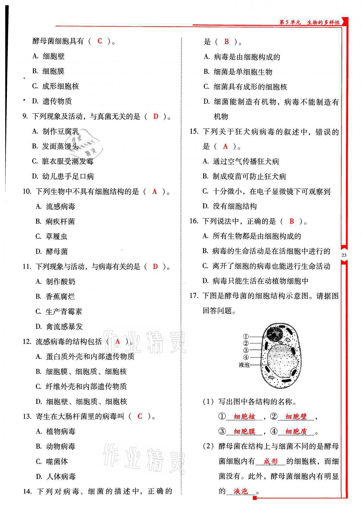 2021年云南省標(biāo)準(zhǔn)教輔優(yōu)佳學(xué)案八年級(jí)生物全一冊(cè)蘇教版 參考答案第23頁