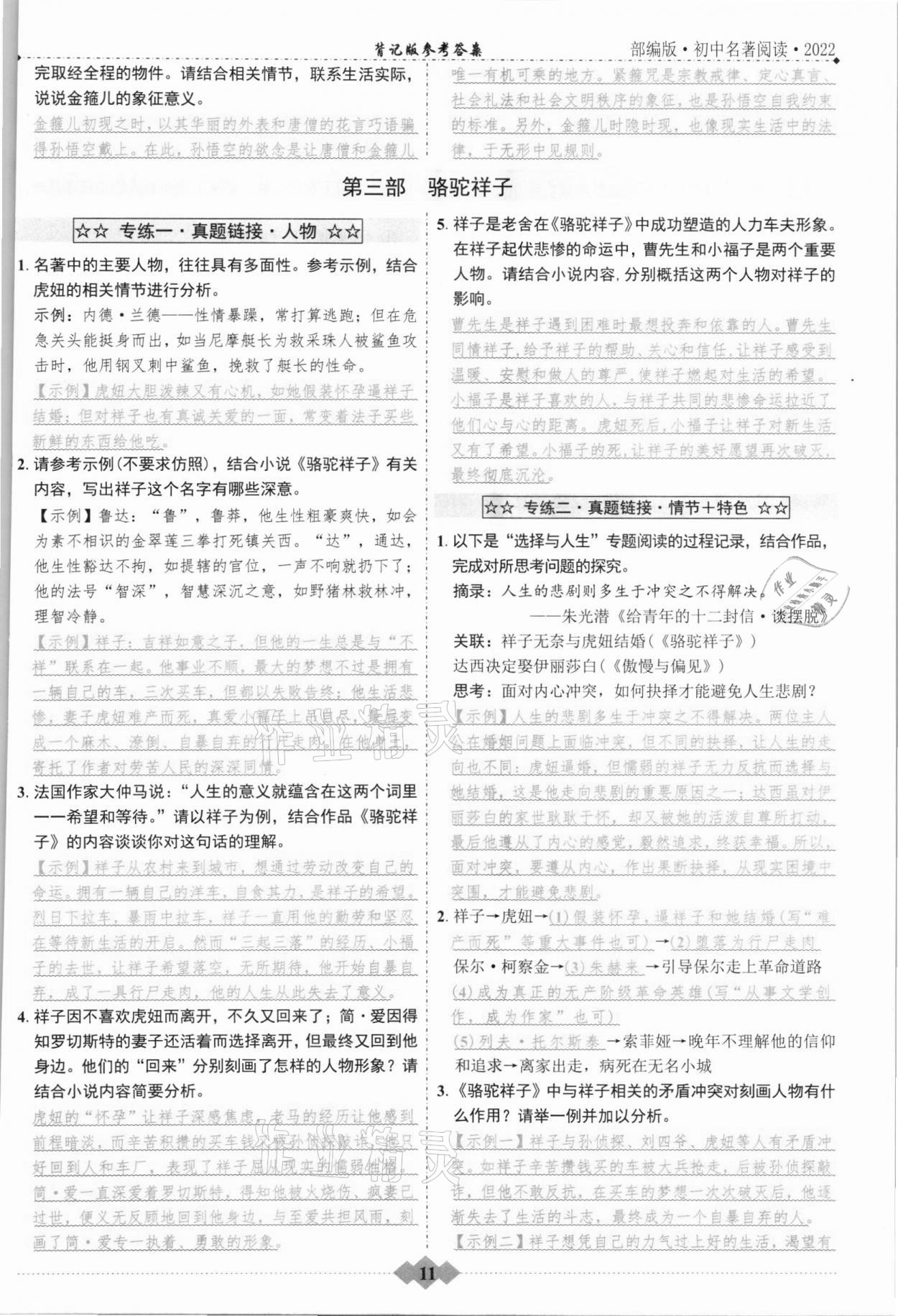 2021年達標學案名著解讀一點通九年級語文人教版浙江專版 參考答案第10頁