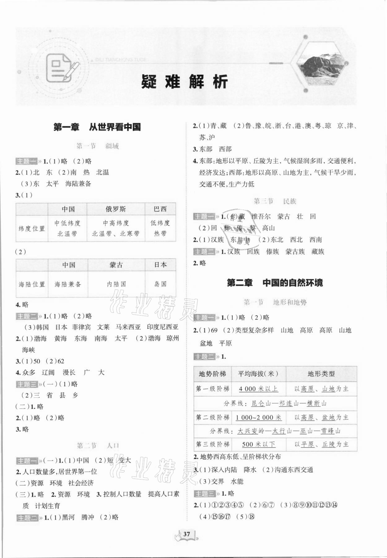 2021年填充圖冊山東科學技術出版社八年級地理上冊人教版 參考答案第1頁