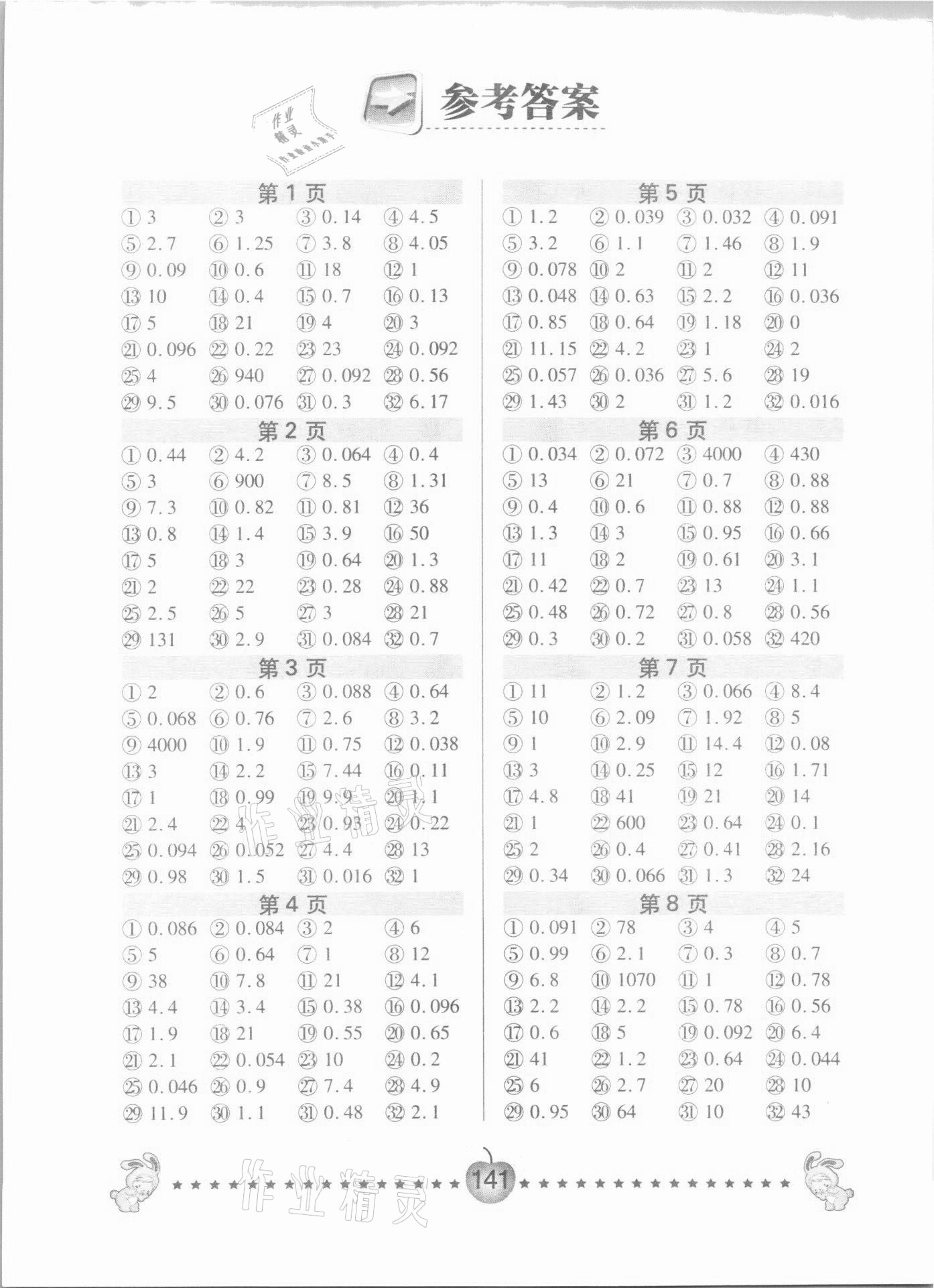 2021年超能學(xué)典口算題卡六年級數(shù)學(xué)上冊江蘇版 第1頁