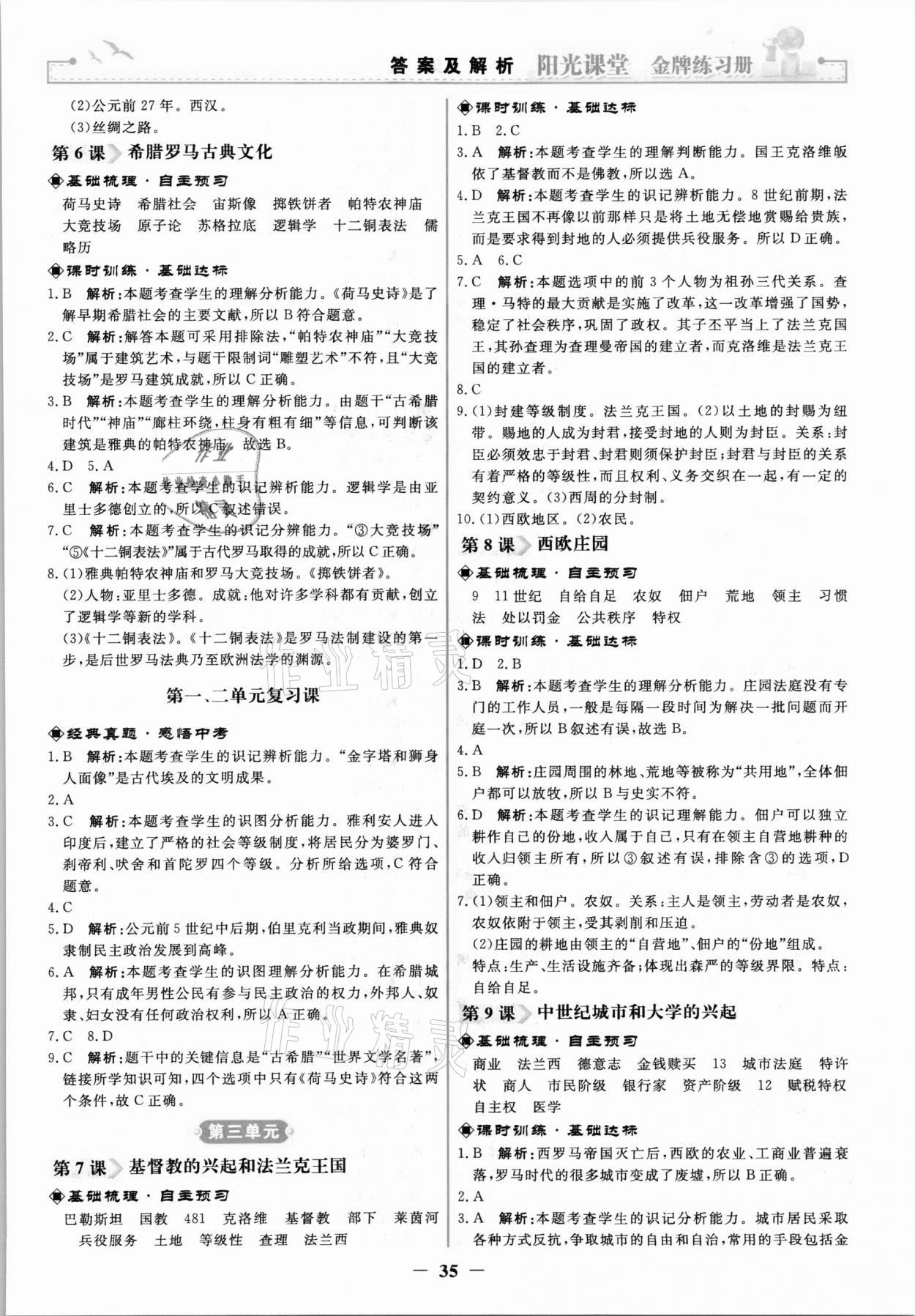 2021年阳光课堂金牌练习册九年级历史上册人教版 第3页