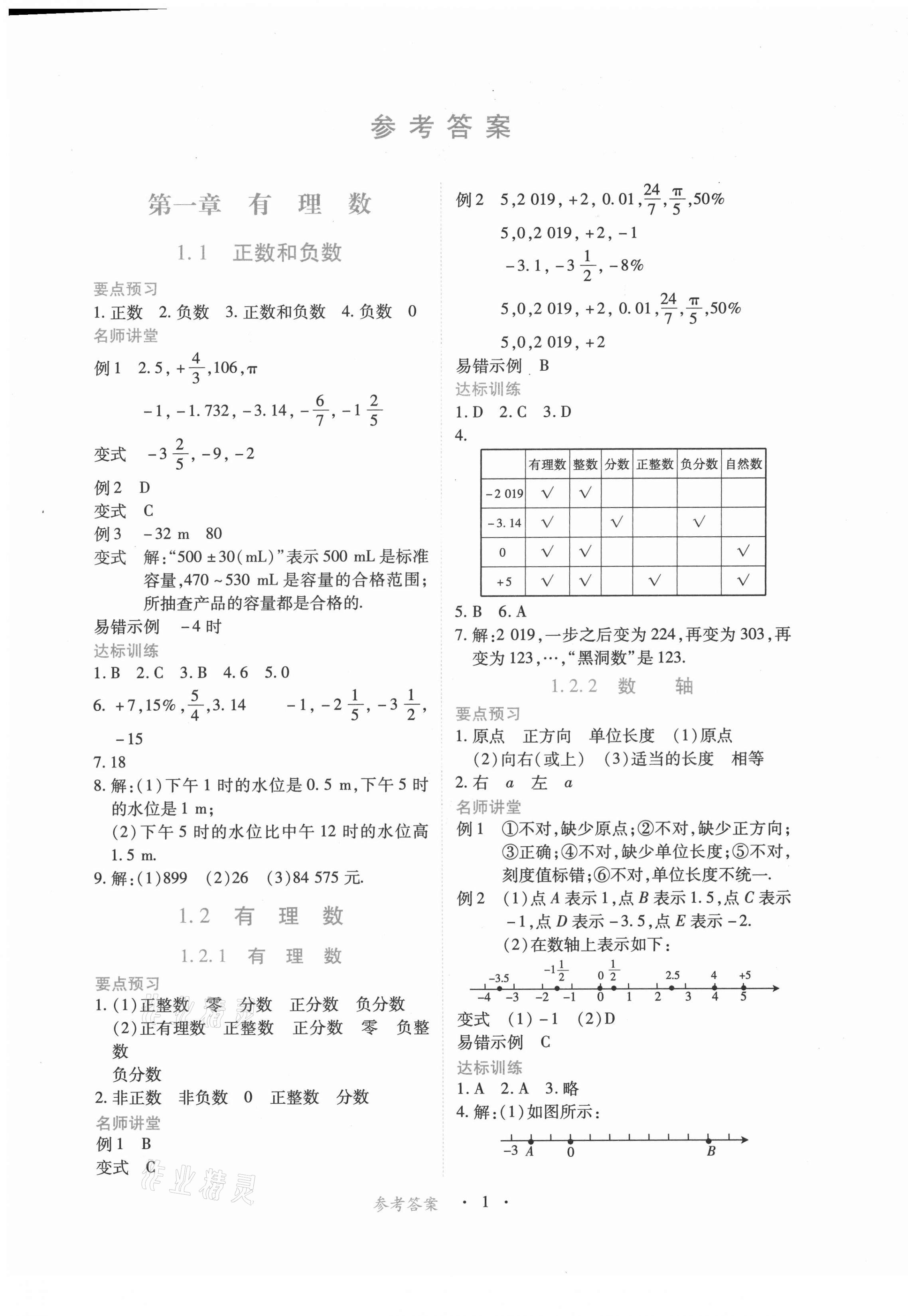 2021年一课一练创新练习七年级数学上册人教版 第1页