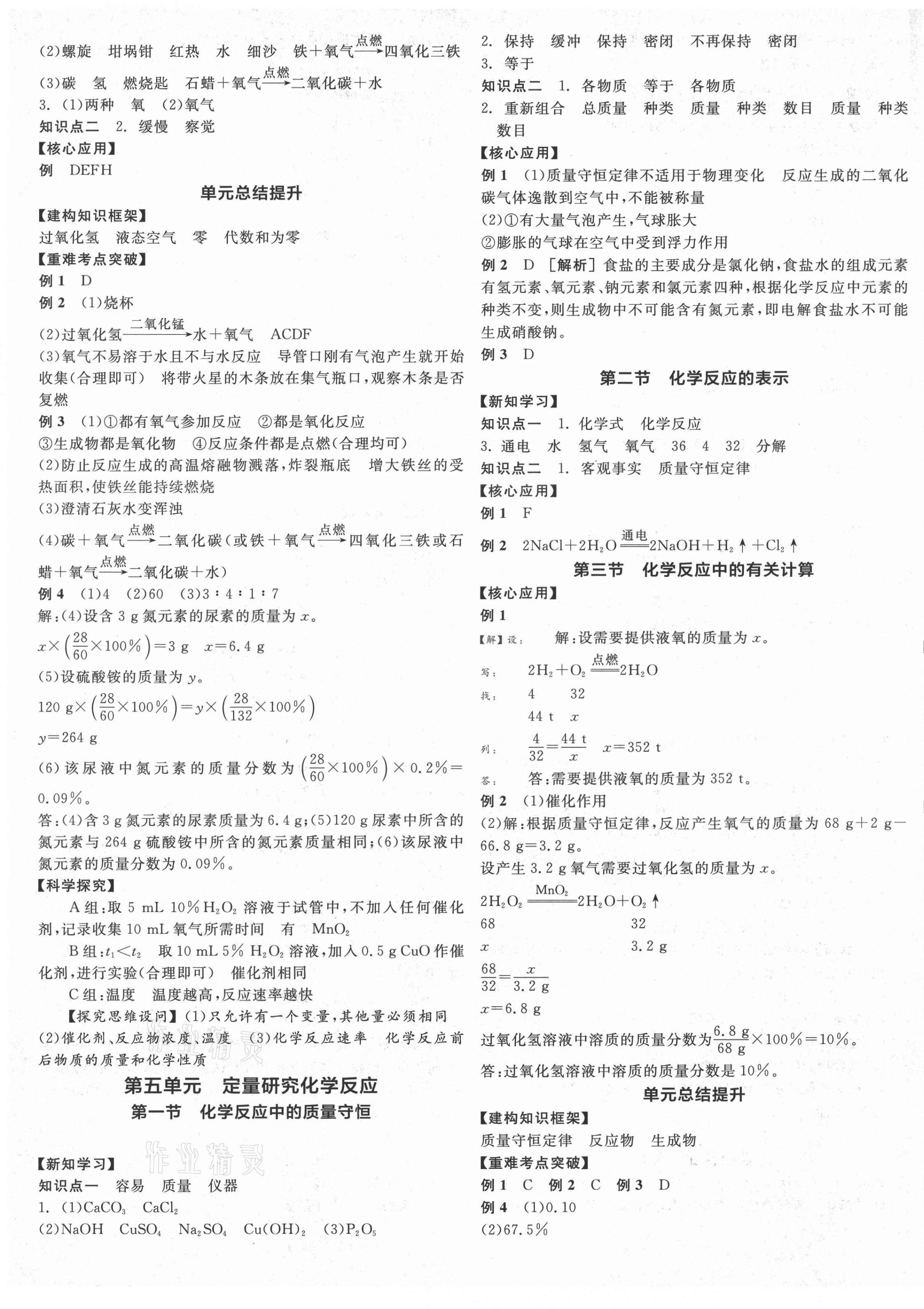 2021年全品學練考九年級化學上冊魯教版 參考答案第5頁