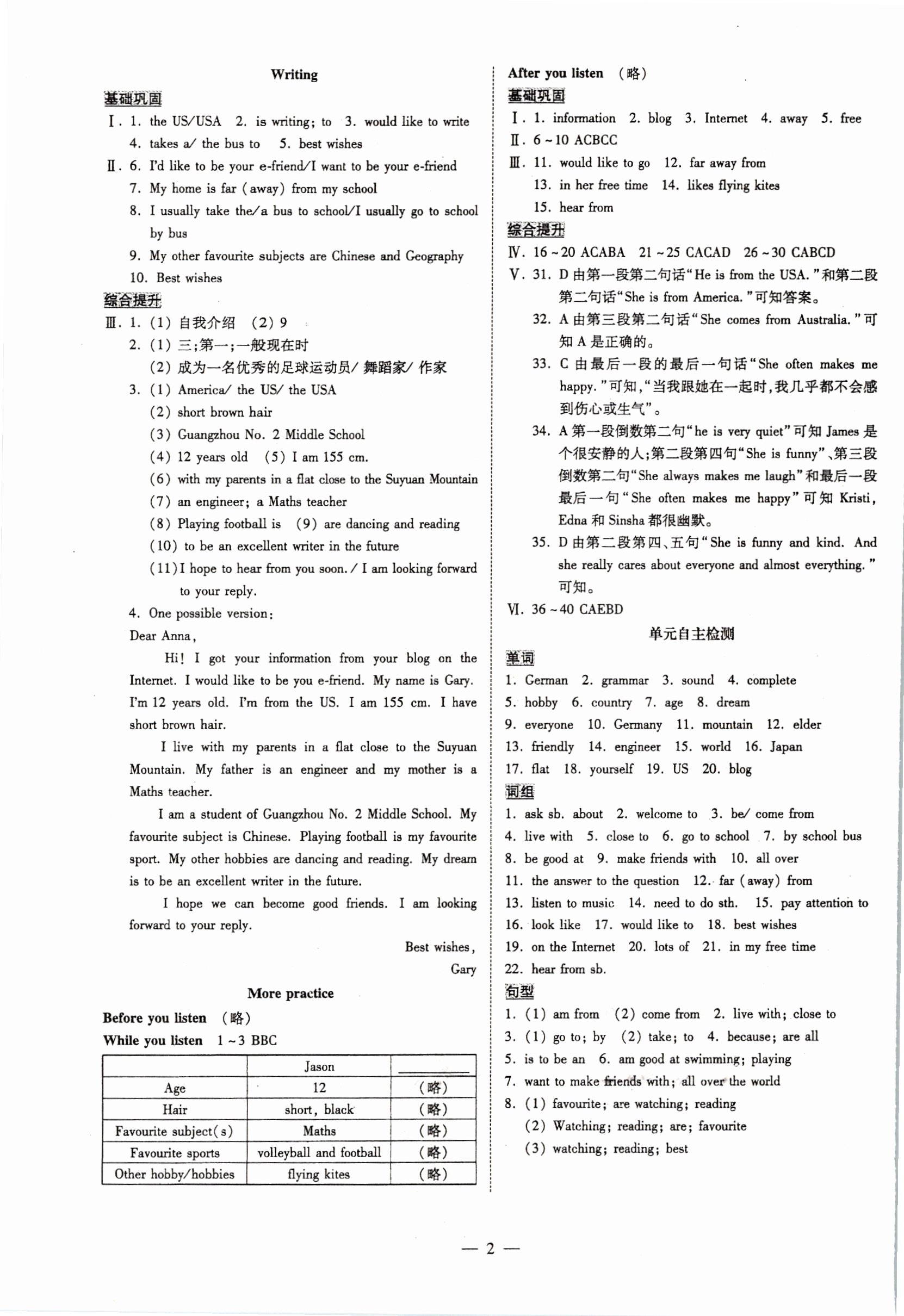 2021年領(lǐng)跑作業(yè)本七年級英語上冊人教版廣州專版 參考答案第2頁