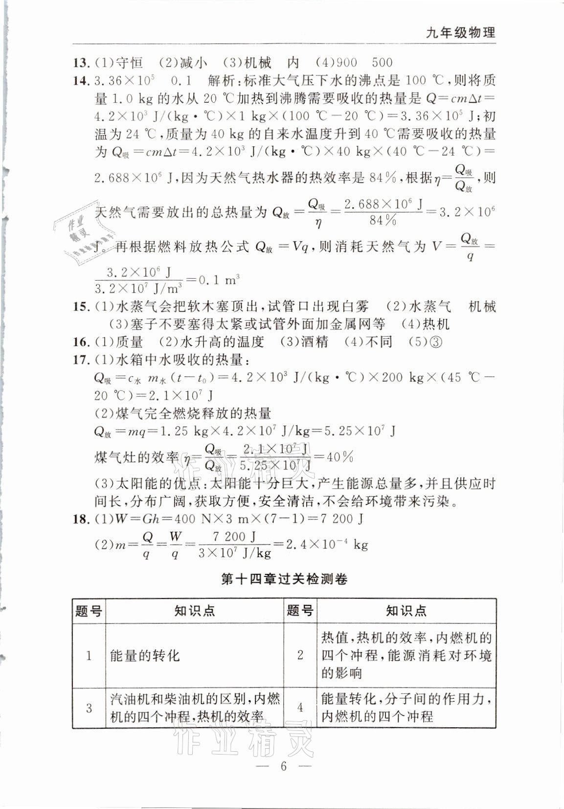 2021年智慧課堂密卷100分單元過關(guān)檢測(cè)九年級(jí)物理上冊(cè)人教版十堰專版 參考答案第6頁