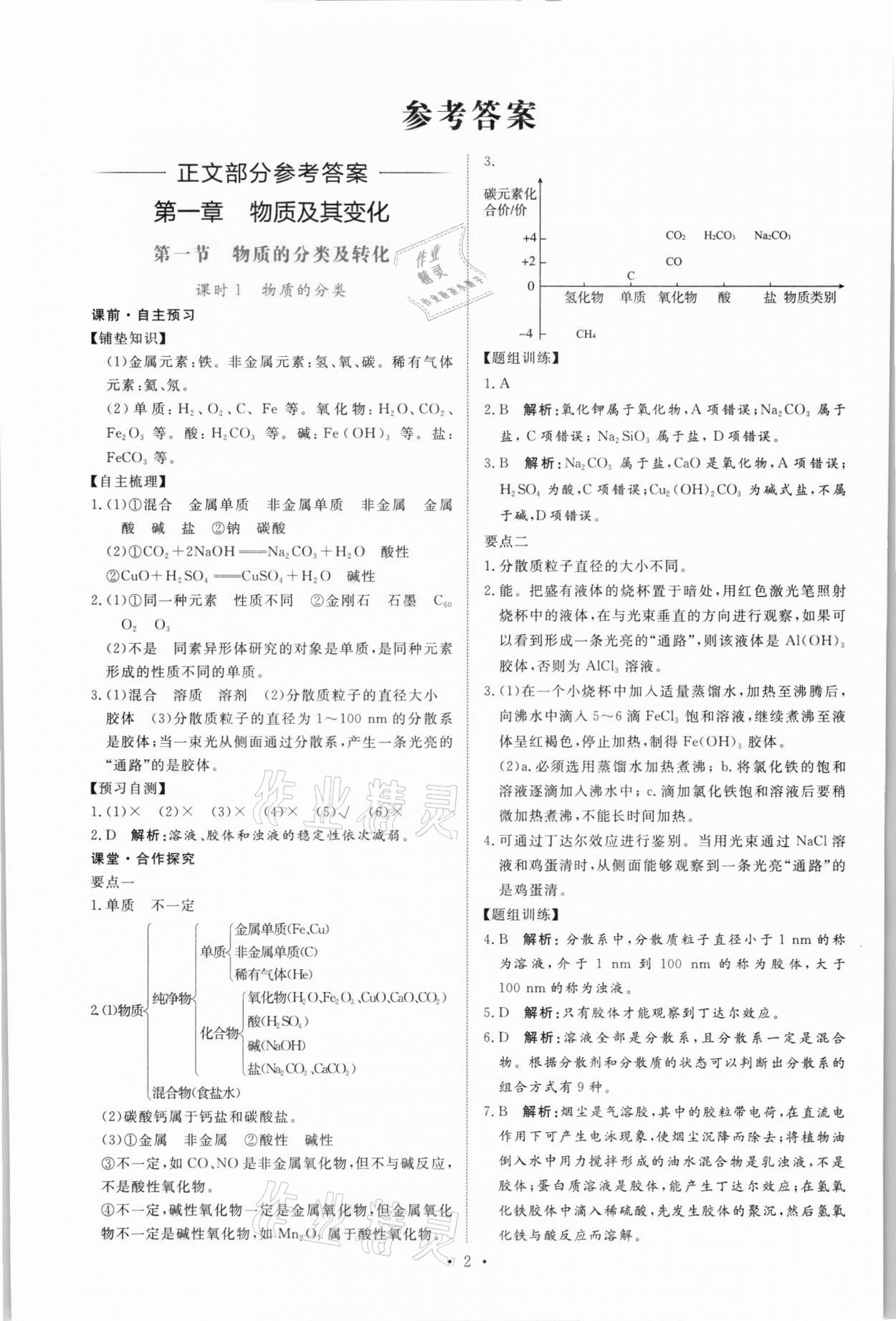 2021年能力培养与测试高中化学必修第一册人教版 参考答案第1页