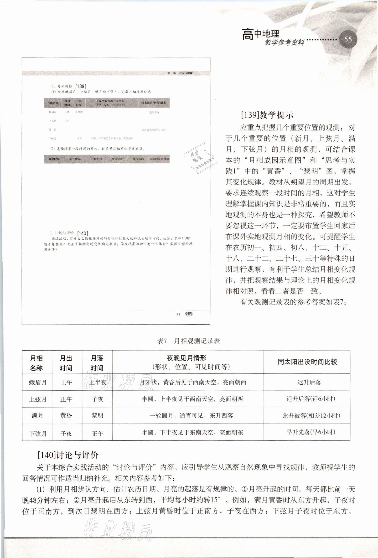 2021年教材课本高中地理必修1沪教版 参考答案第55页