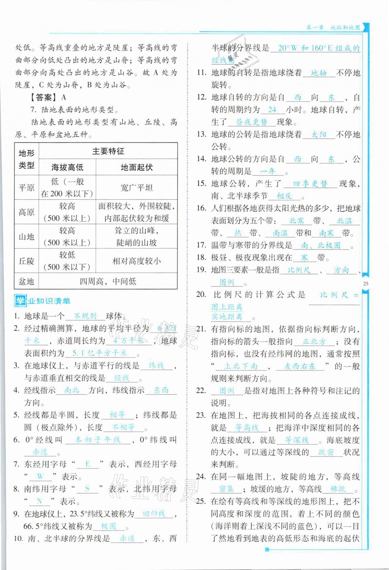 2021年云南省標準教輔優(yōu)佳學案七年級地理上冊人教版 參考答案第25頁