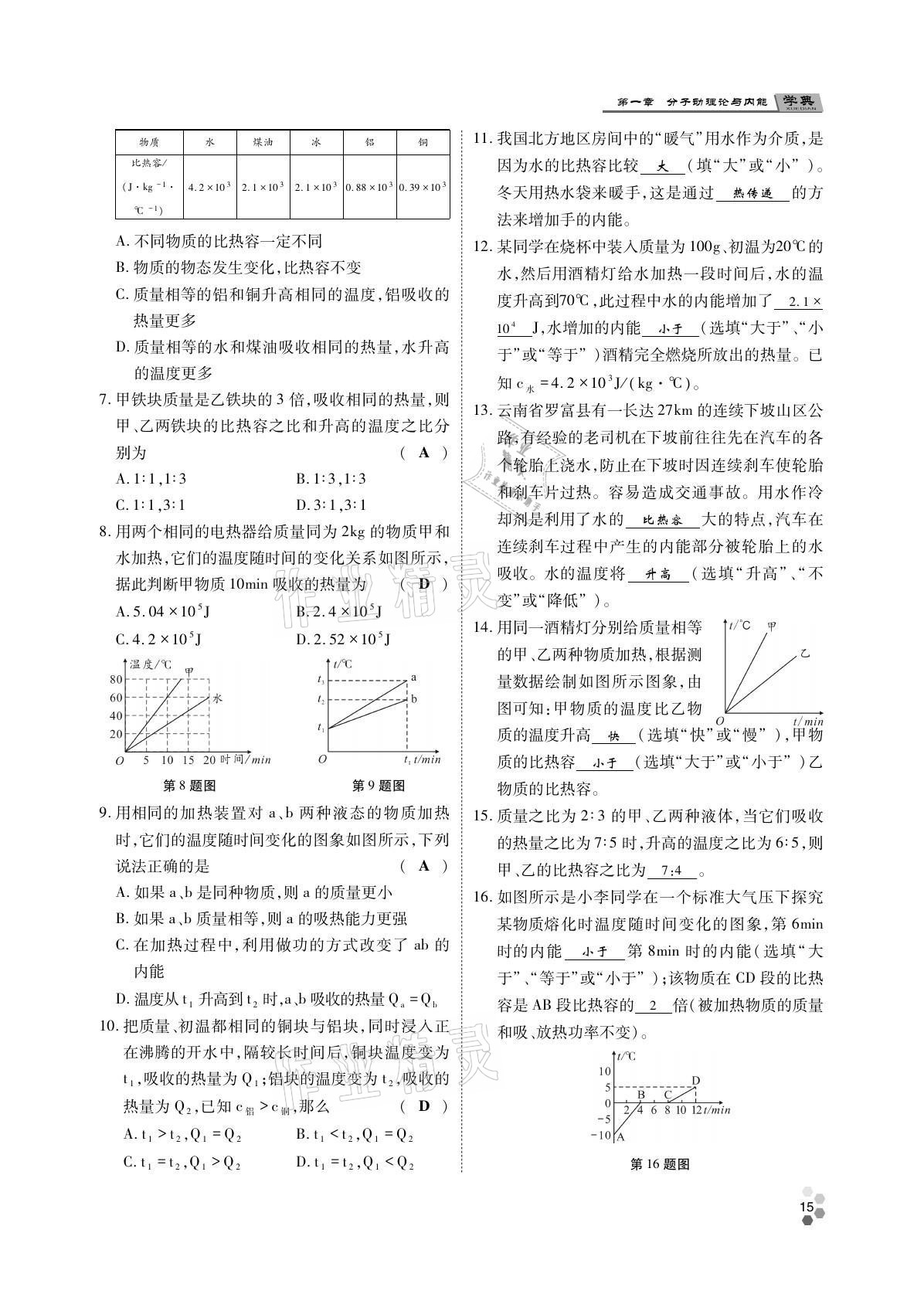 2021年學(xué)典四川九年級物理全一冊教科版 參考答案第15頁