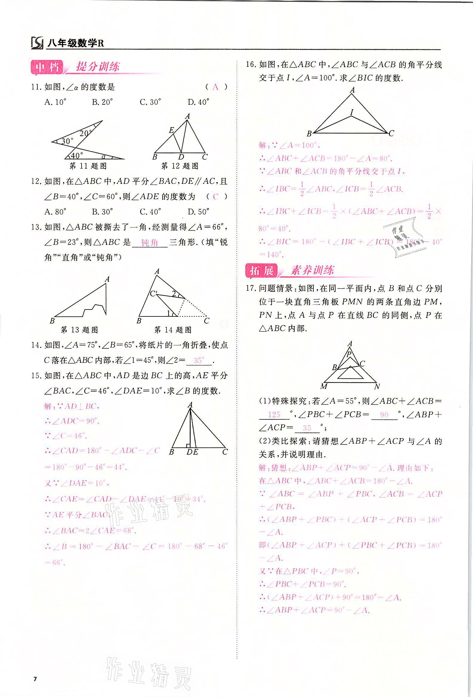 2021年我的作业八年级数学上册人教版 参考答案第7页