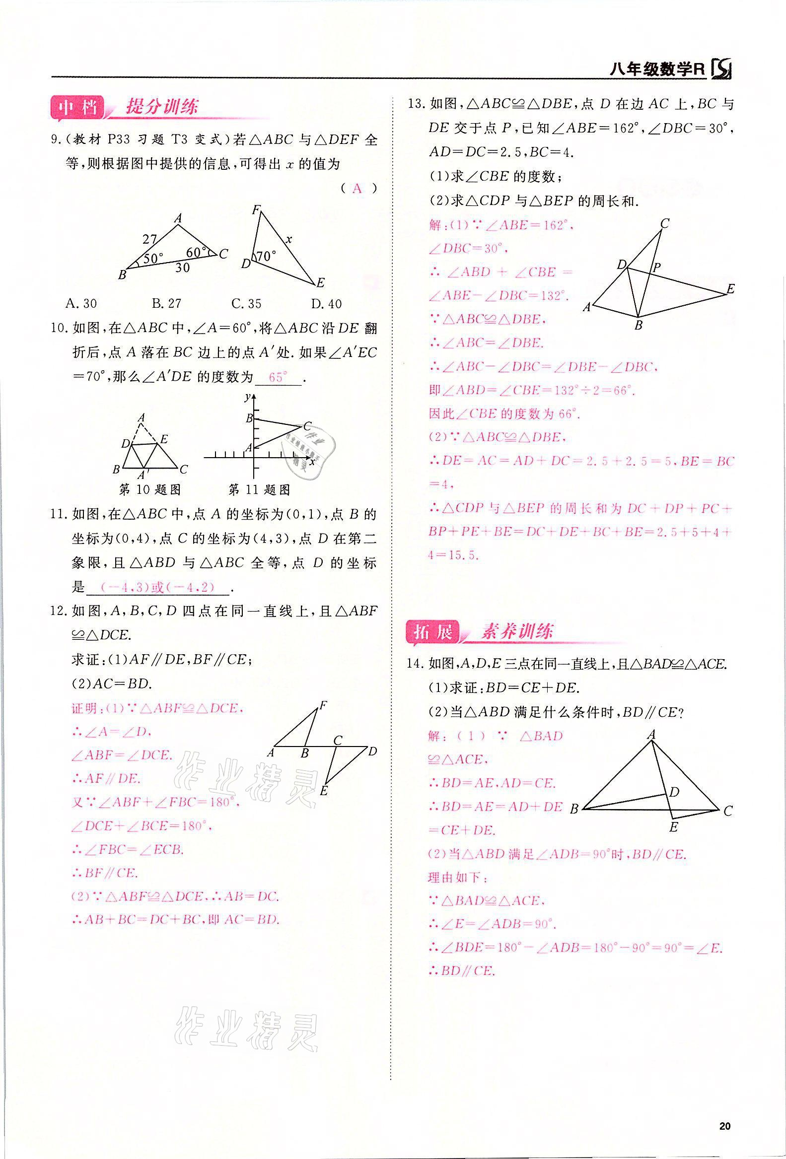 2021年我的作業(yè)八年級數(shù)學(xué)上冊人教版 參考答案第20頁