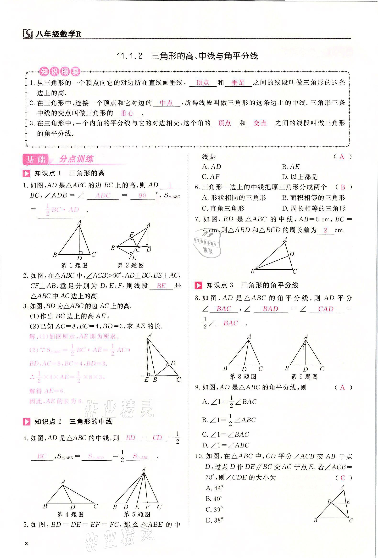 2021年我的作業(yè)八年級數(shù)學上冊人教版 參考答案第3頁