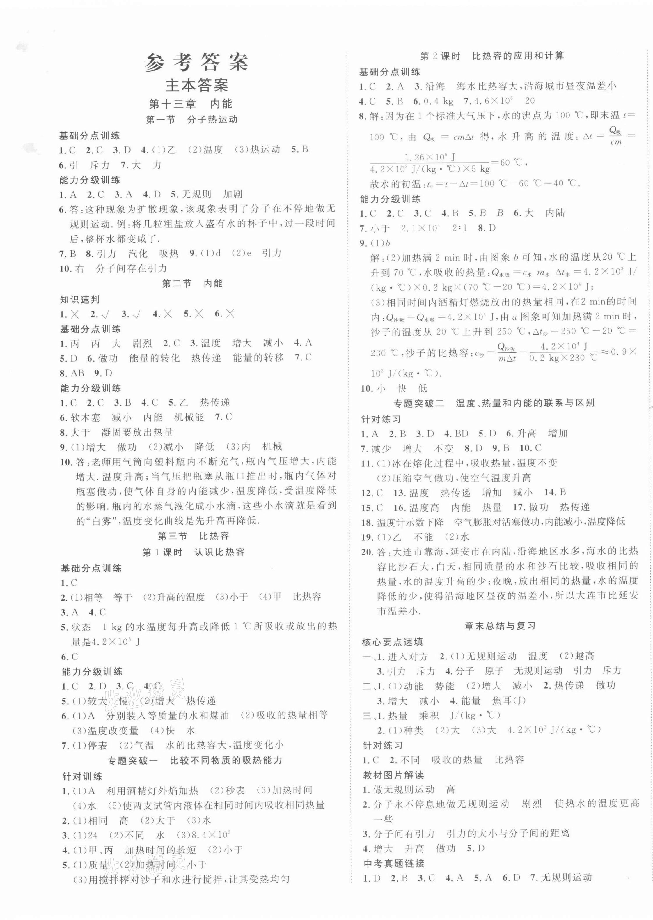 2021年我的作业九年级物理上册人教版 第1页