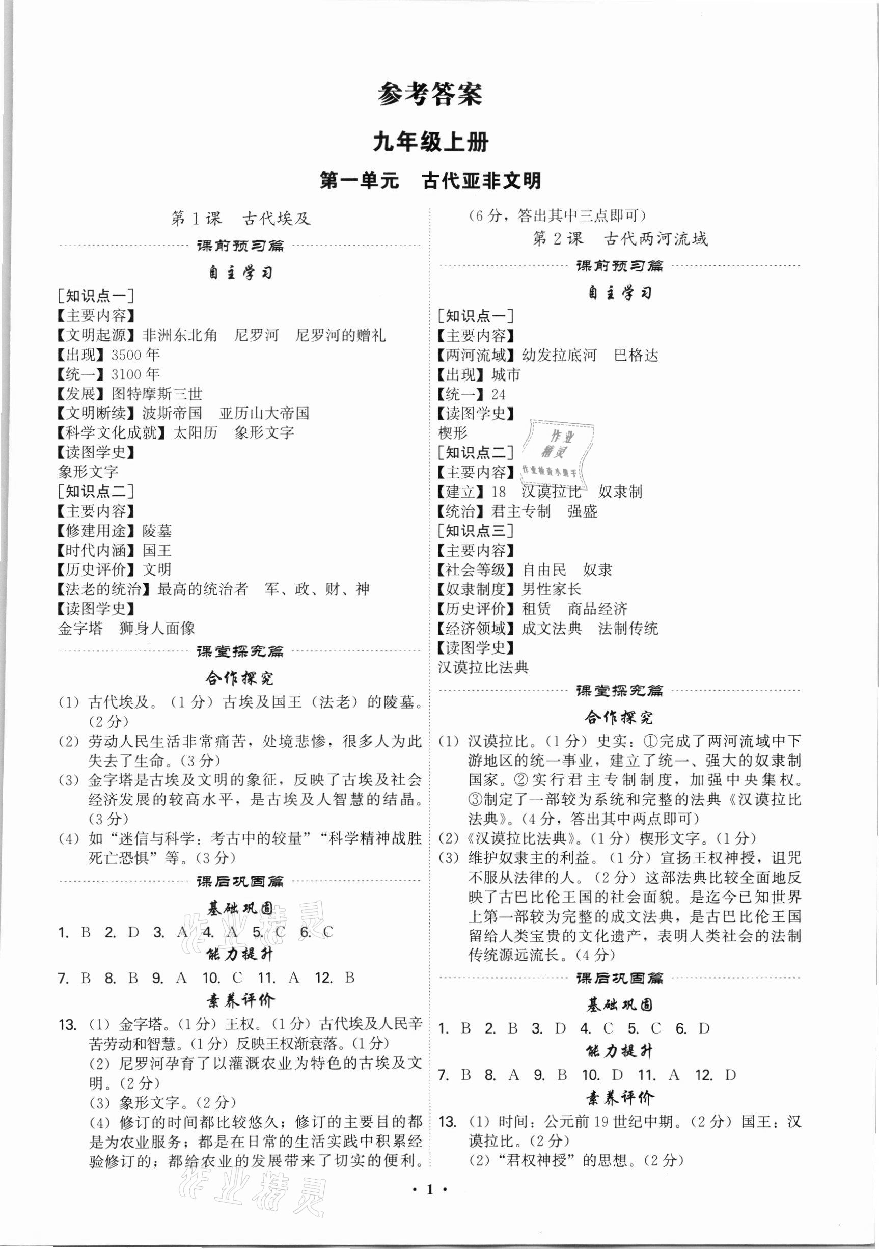 2021年精準同步九年級歷史全一冊人教版廣州專版 第1頁