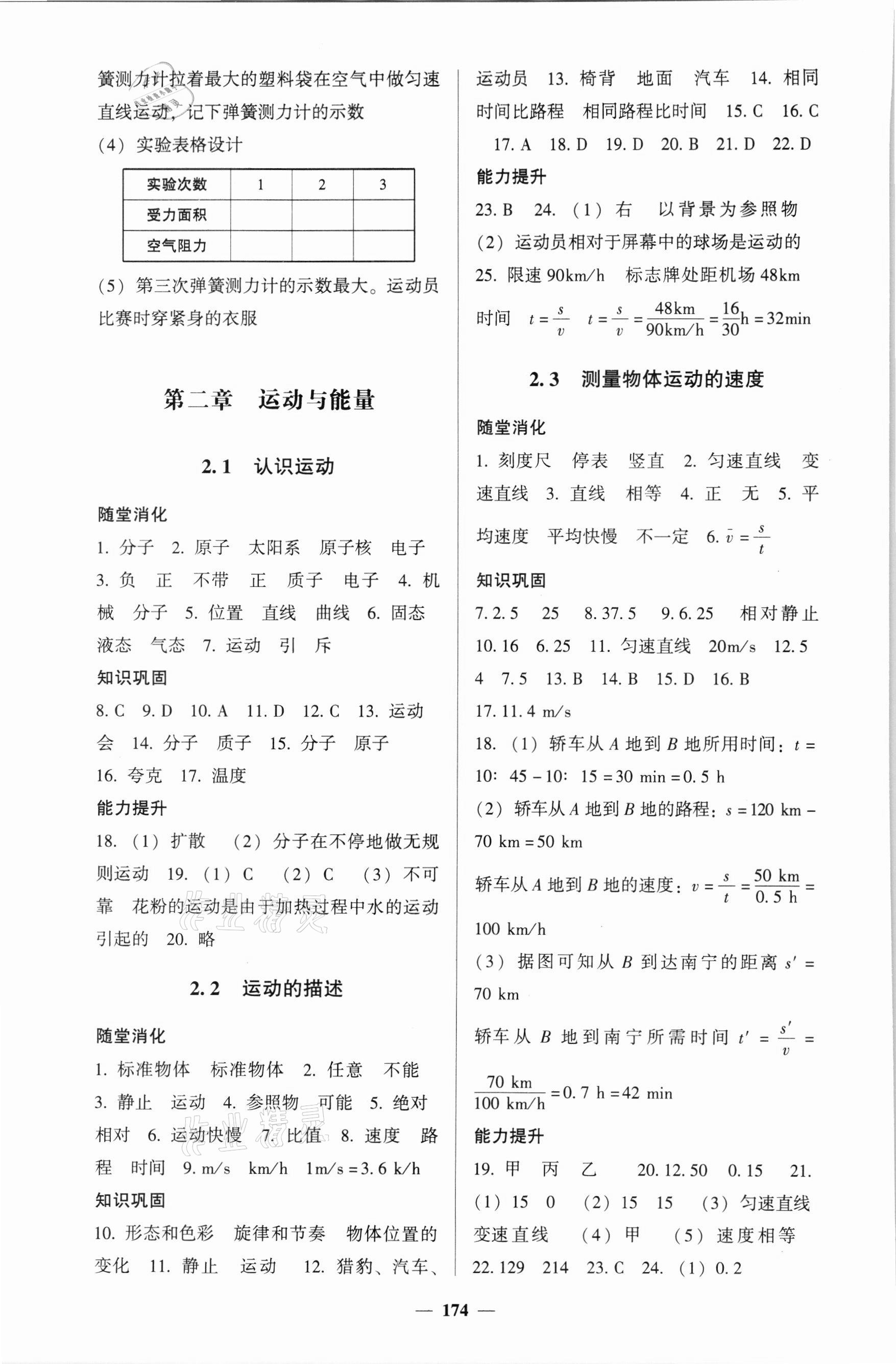 2021年同步練教育科學(xué)出版社八年級物理上冊教科版 參考答案第2頁