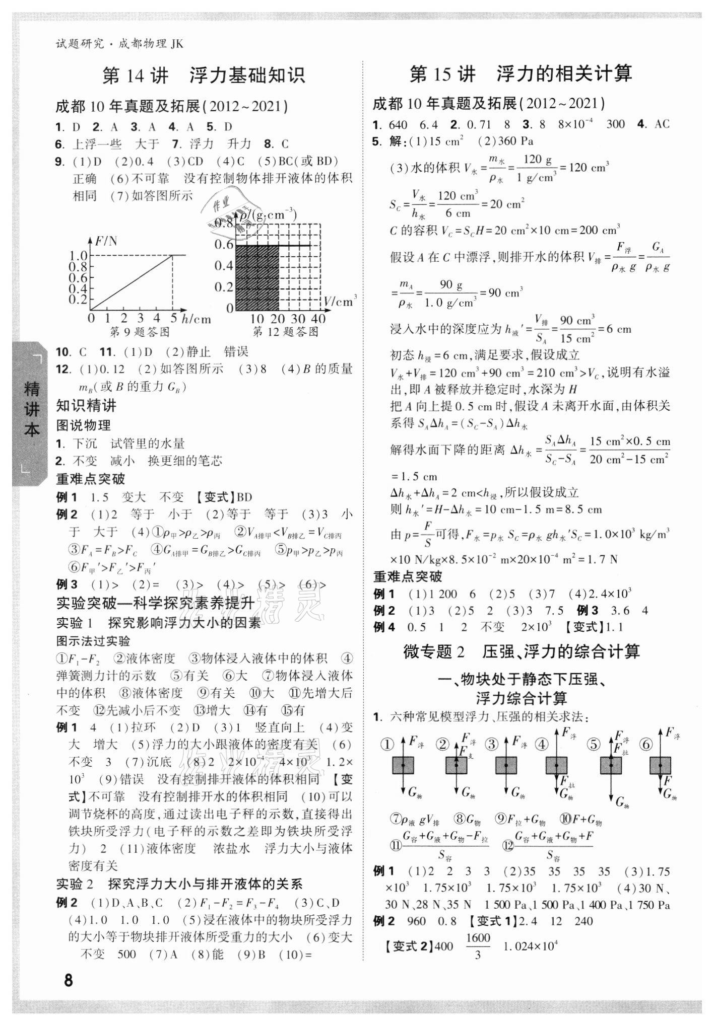 2022年万唯中考试题研究物理教科版成都专版 参考答案第7页