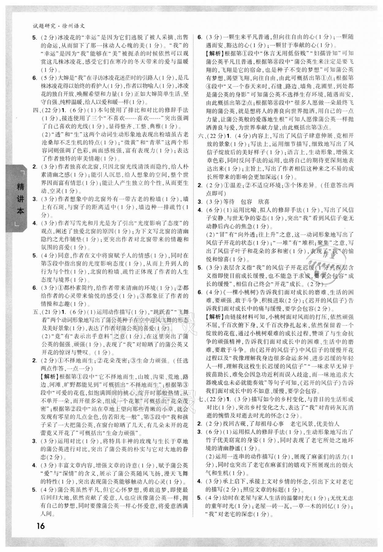 2022年萬(wàn)唯中考試題研究語(yǔ)文徐州專版 參考答案第15頁(yè)