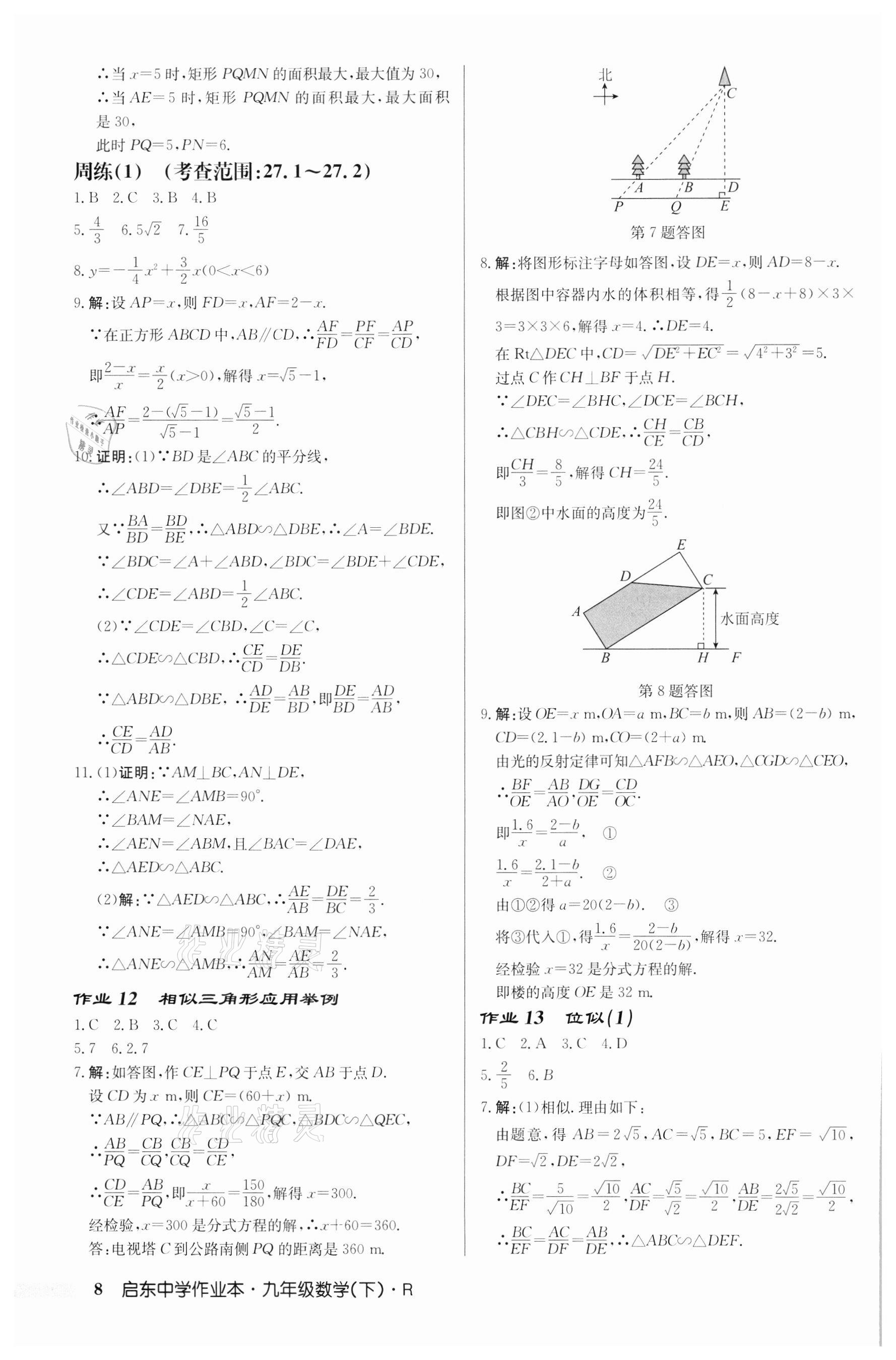 2022年启东中学作业本九年级数学下册人教版 第8页