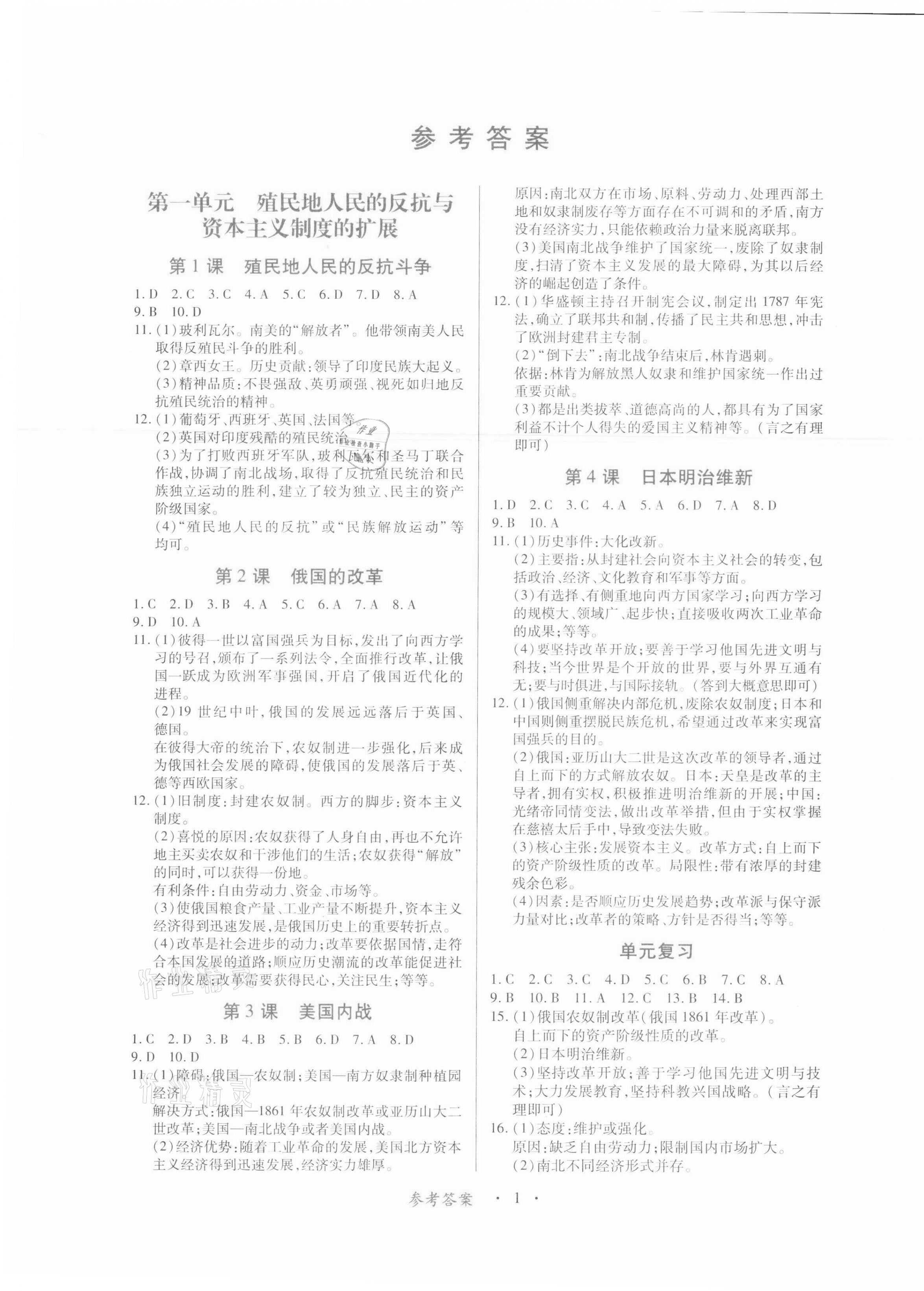 2022年一課一練創(chuàng)新練習九年級歷史下冊人教版 第1頁