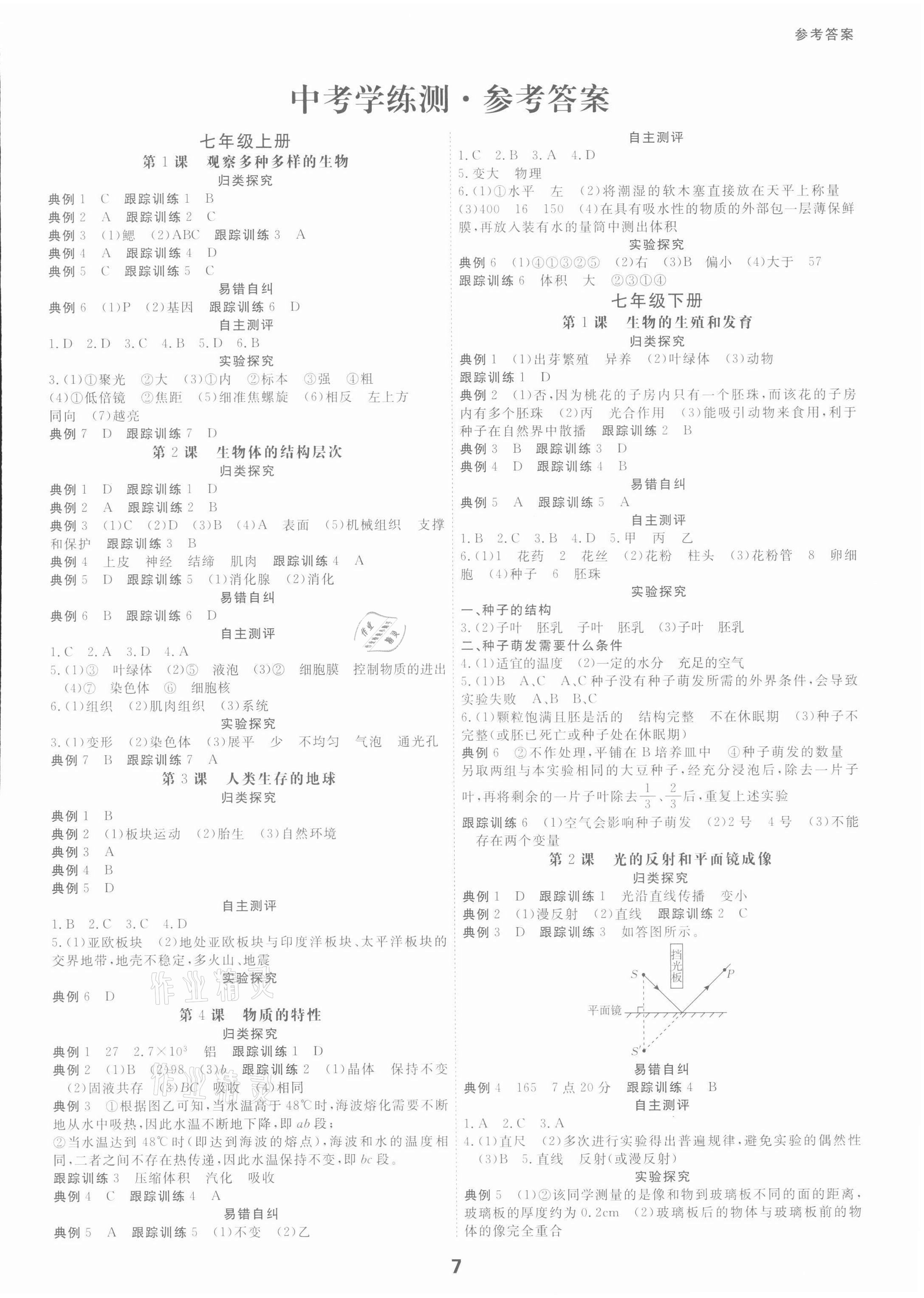 2022年全效學(xué)習(xí)中考學(xué)練測九年級(jí)科學(xué)年級(jí)版 參考答案第6頁