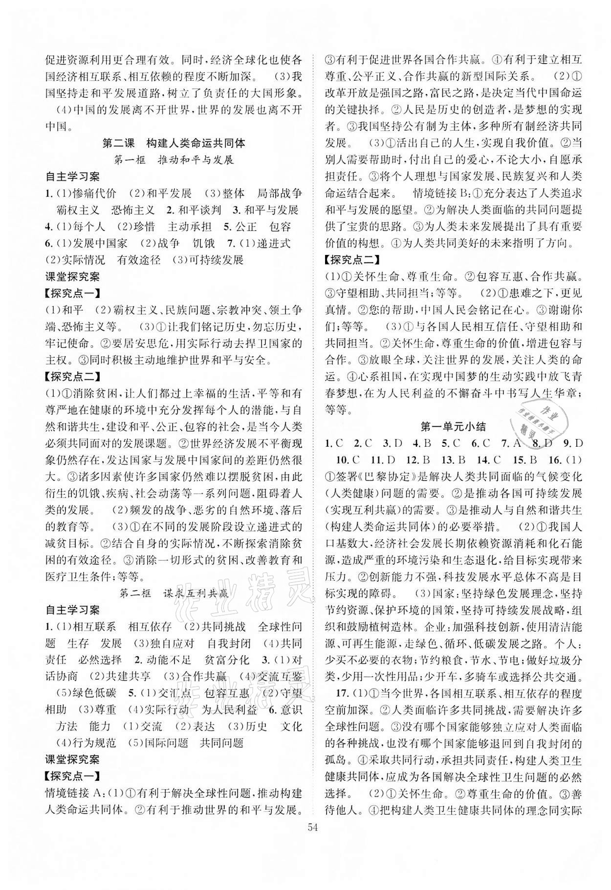 2022年優(yōu)質(zhì)課堂導(dǎo)學(xué)案九年級道德與法治下冊人教版 第2頁