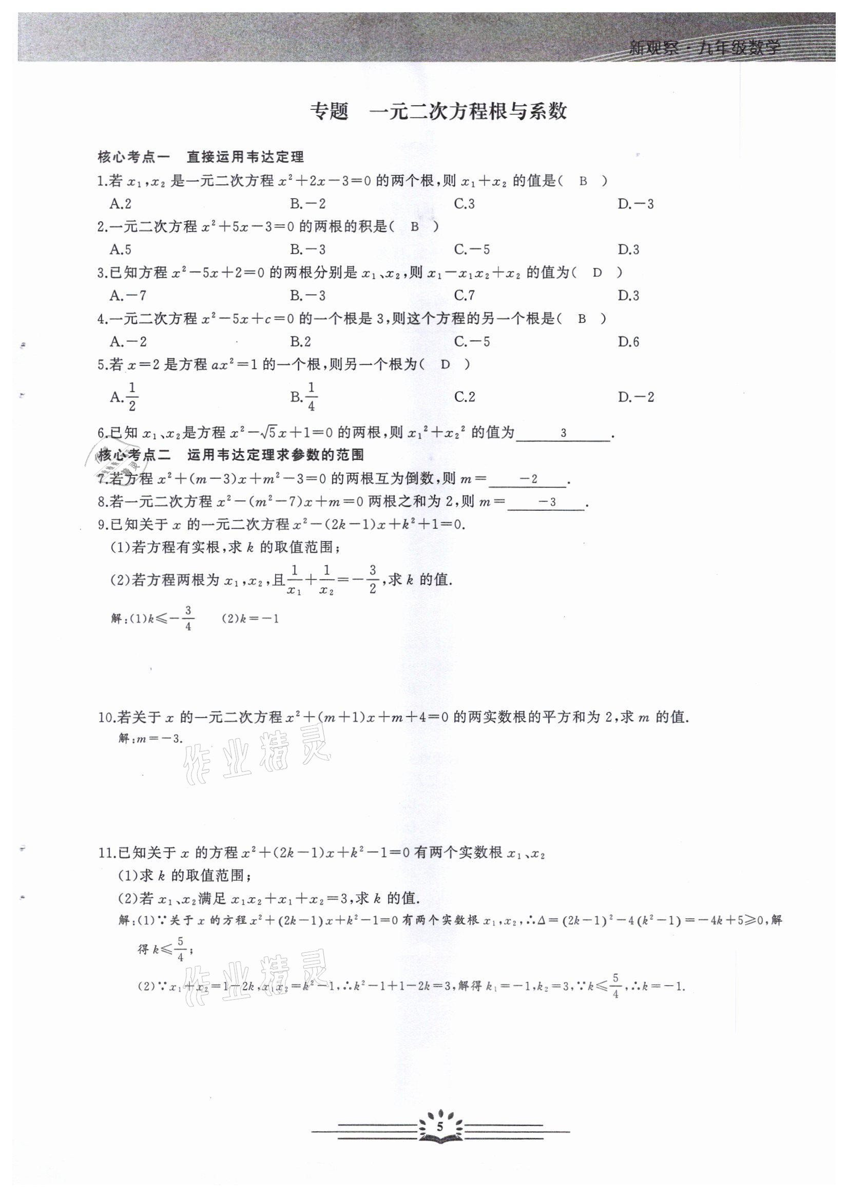 2022年思維新觀察中考核心考題復(fù)習(xí)數(shù)學(xué)中考用書人教版 參考答案第5頁