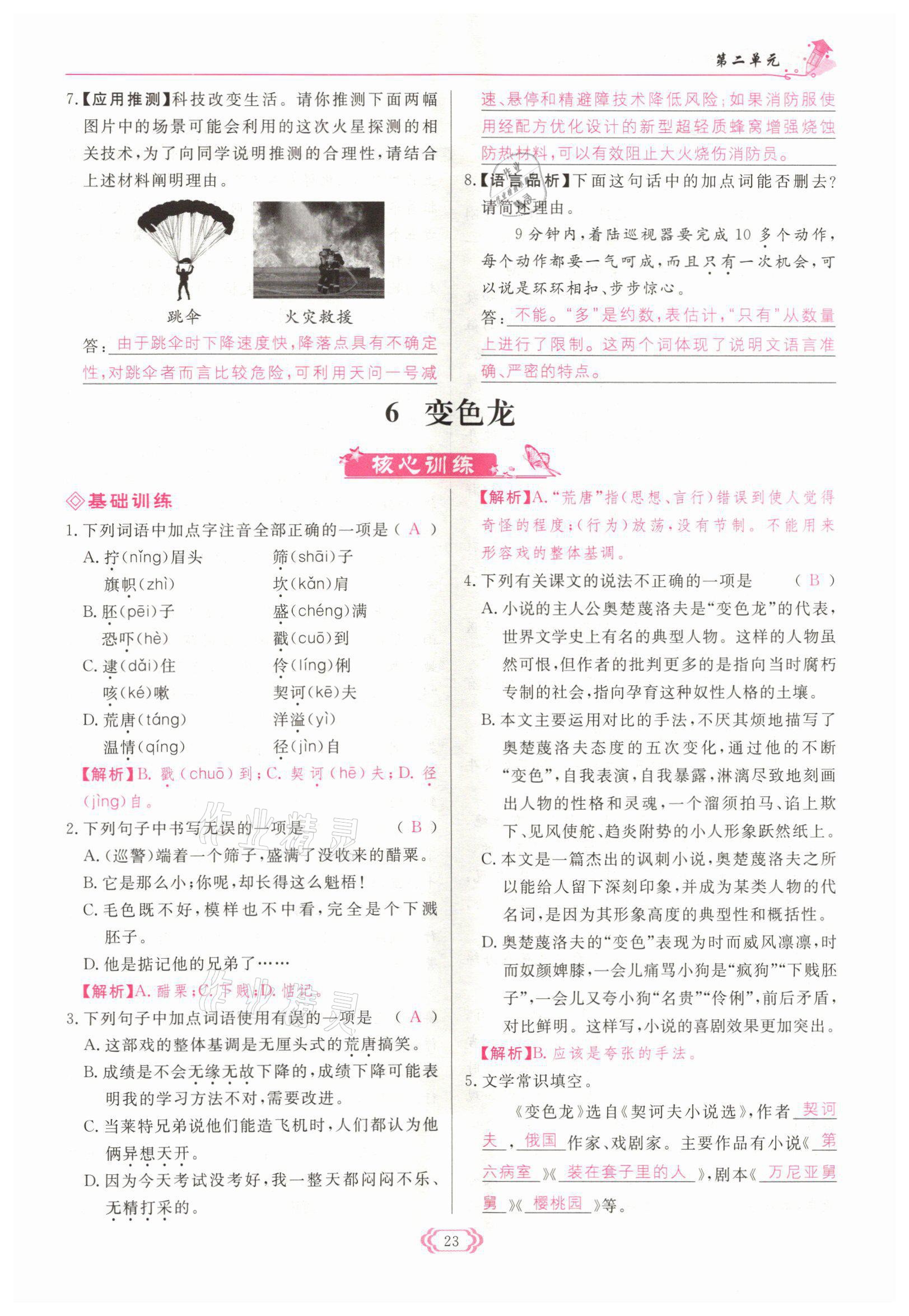 2022年啟航新課堂九年級(jí)語(yǔ)文下冊(cè)人教版 參考答案第23頁(yè)