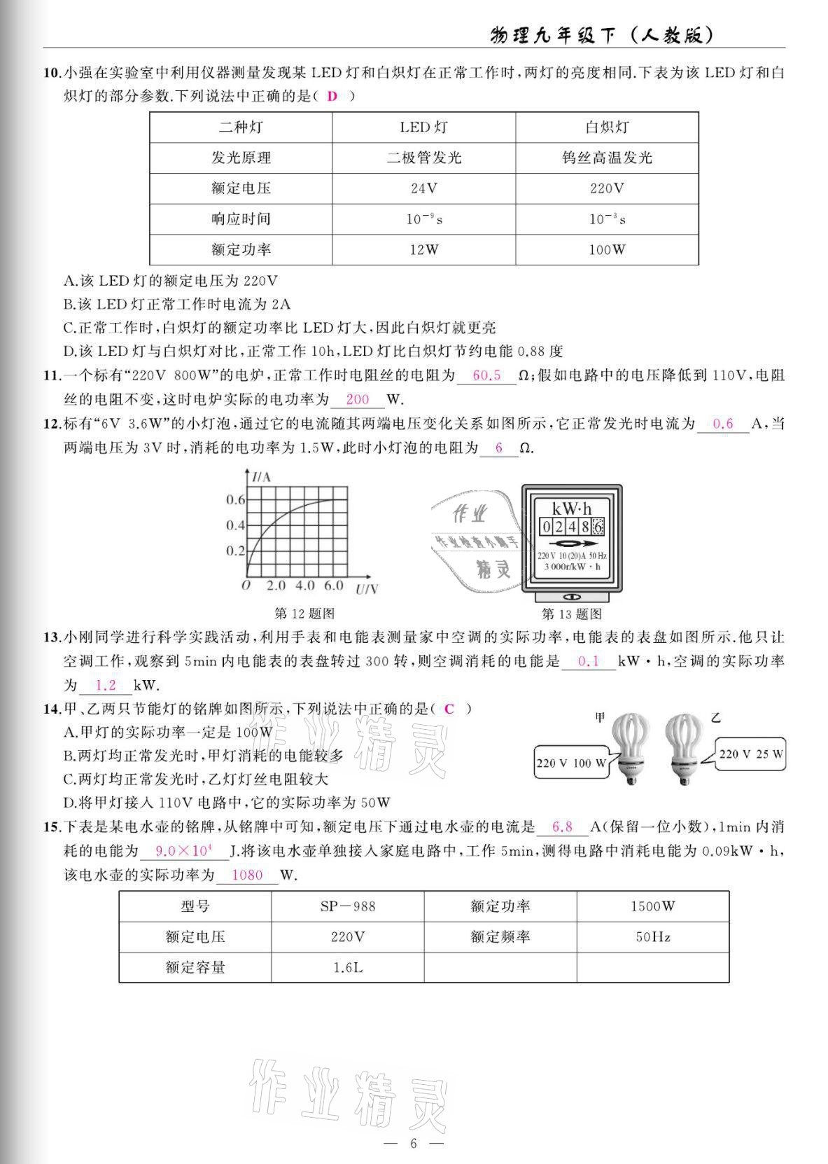 2022年高手點(diǎn)題九年級(jí)物理下冊(cè)人教版 參考答案第6頁(yè)