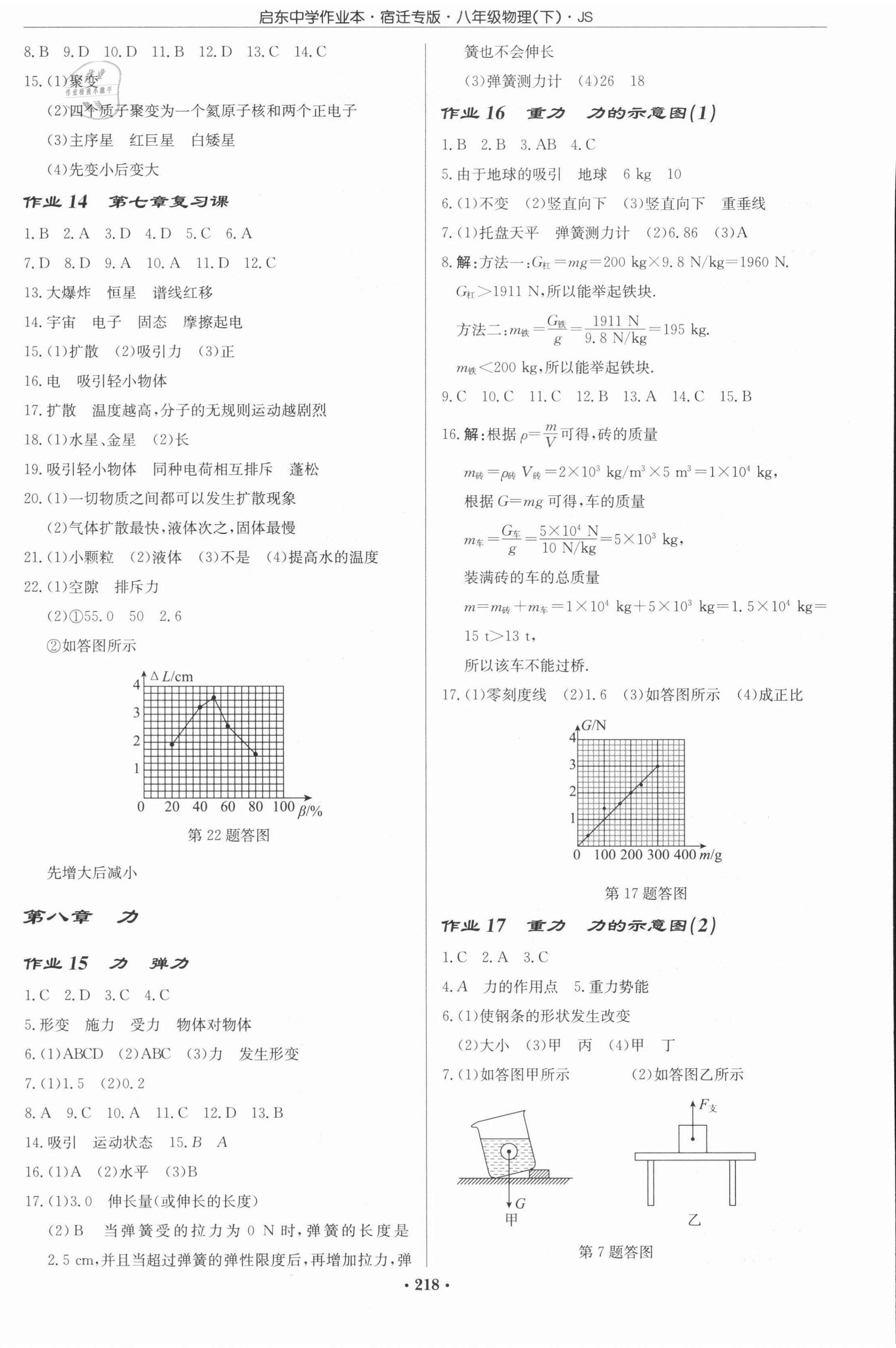 2022年啟東中學(xué)作業(yè)本八年級物理下冊蘇科版宿遷專版 參考答案第4頁