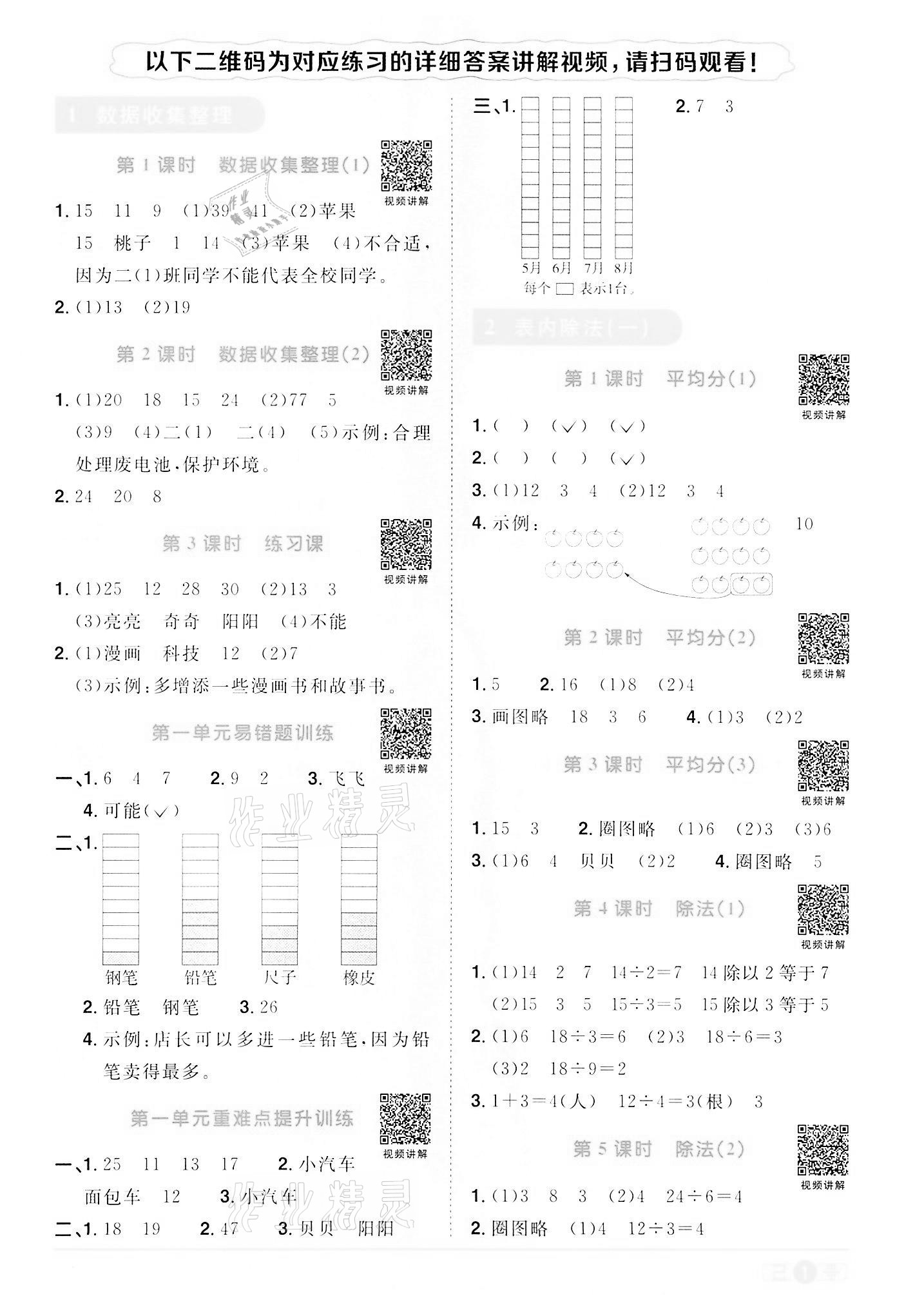 2022年陽光同學(xué)課時達標(biāo)訓(xùn)練二年級數(shù)學(xué)下冊人教版浙江專版 第1頁