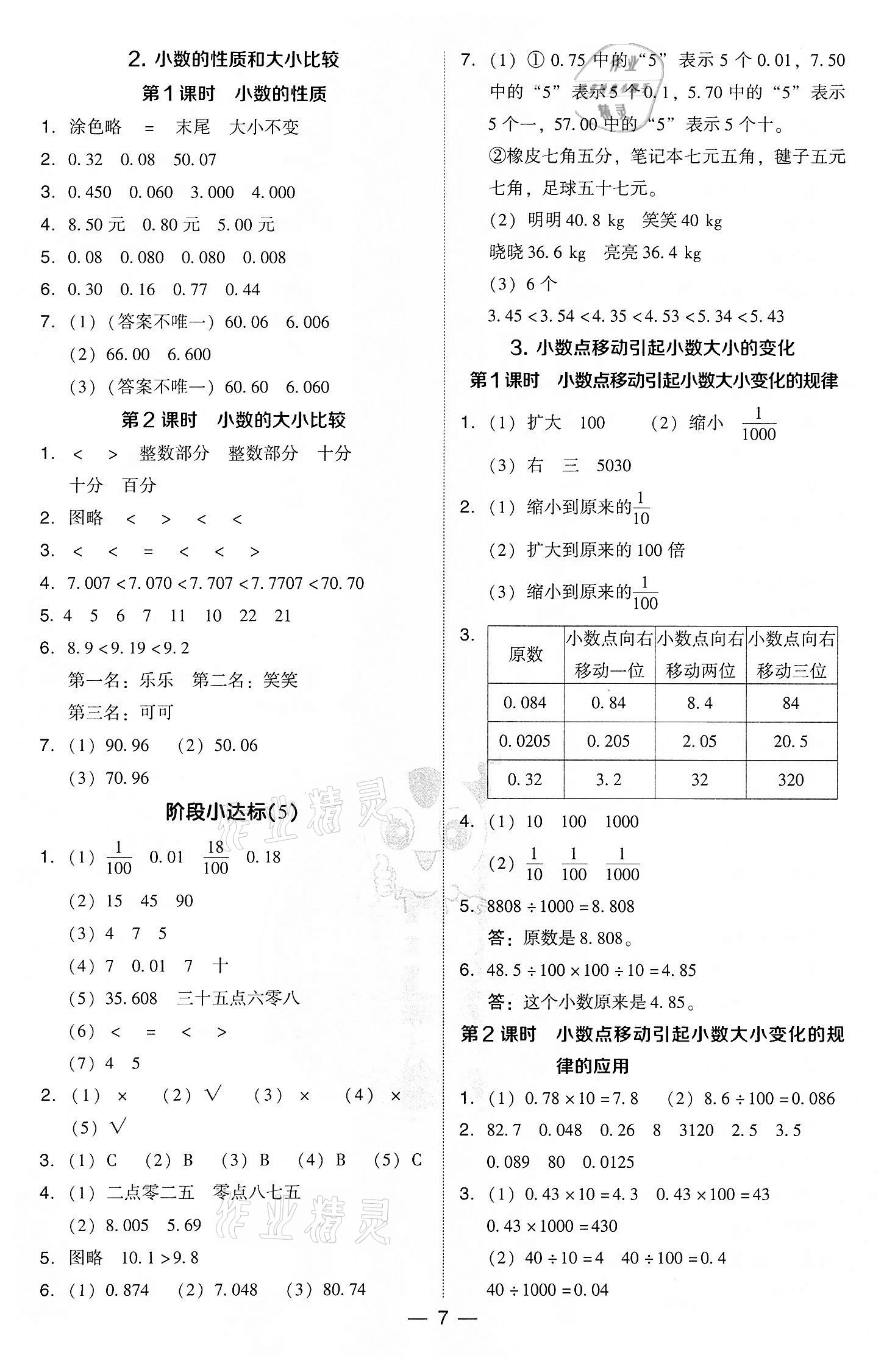 2022年綜合應(yīng)用創(chuàng)新題典中點(diǎn)四年級(jí)數(shù)學(xué)下冊(cè)人教版 參考答案第7頁(yè)