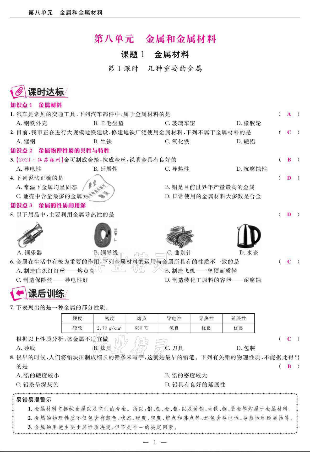 2022年高手點題九年級化學下冊人教版 第1頁