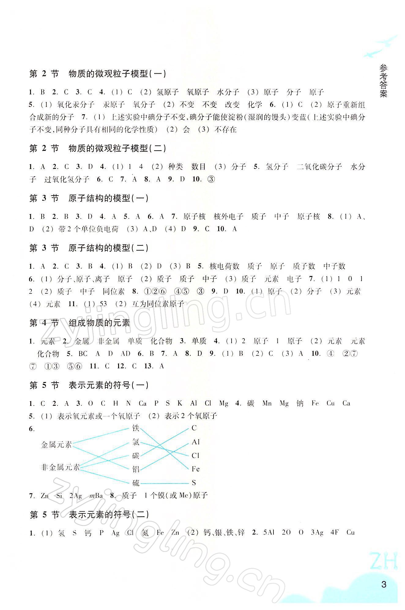 2022年科學(xué)作業(yè)本八年級(jí)下冊(cè)浙教版浙江教育出版社 參考答案第3頁