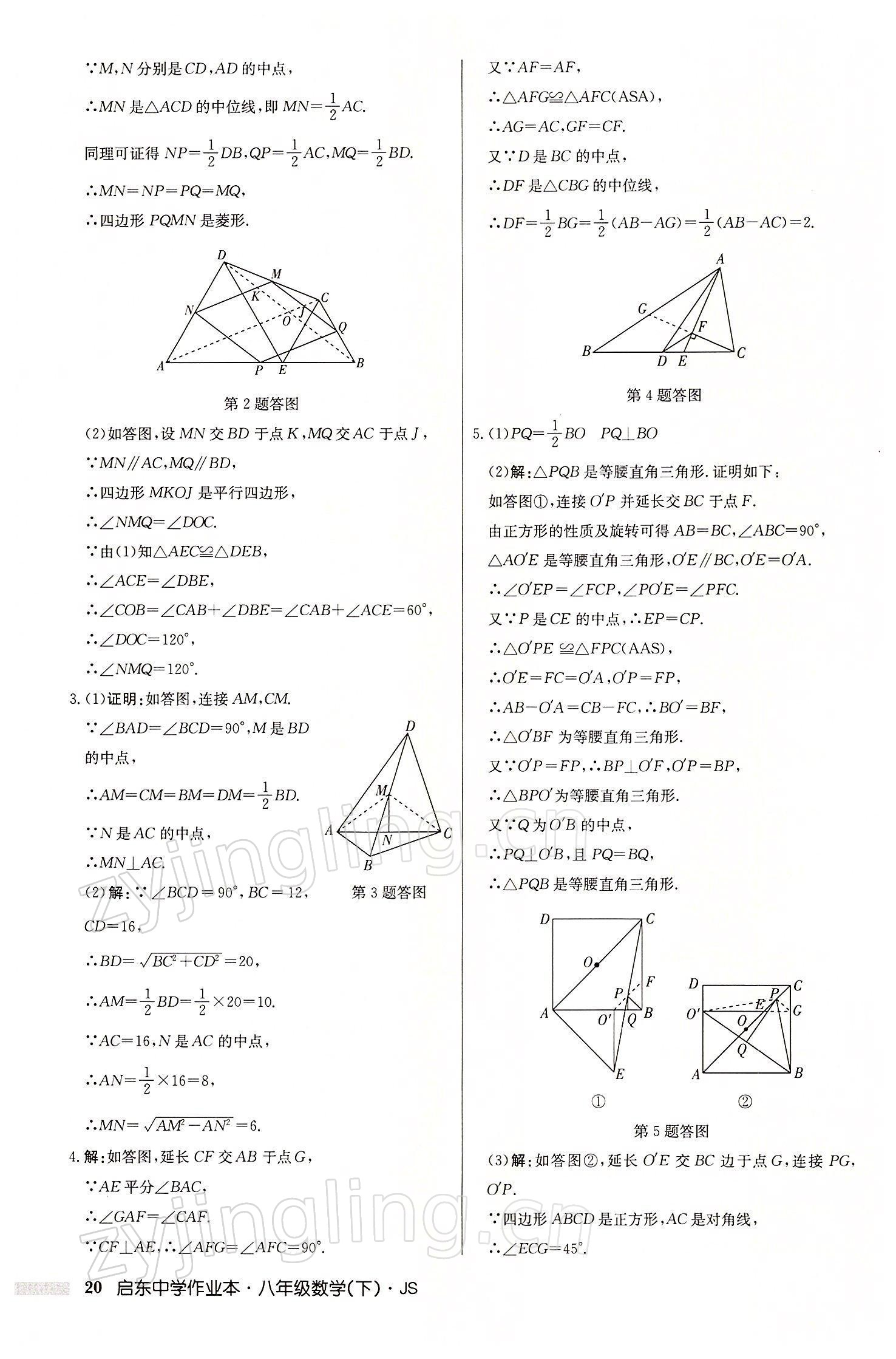 2022年啟東中學作業(yè)本八年級數(shù)學下冊江蘇版 參考答案第20頁