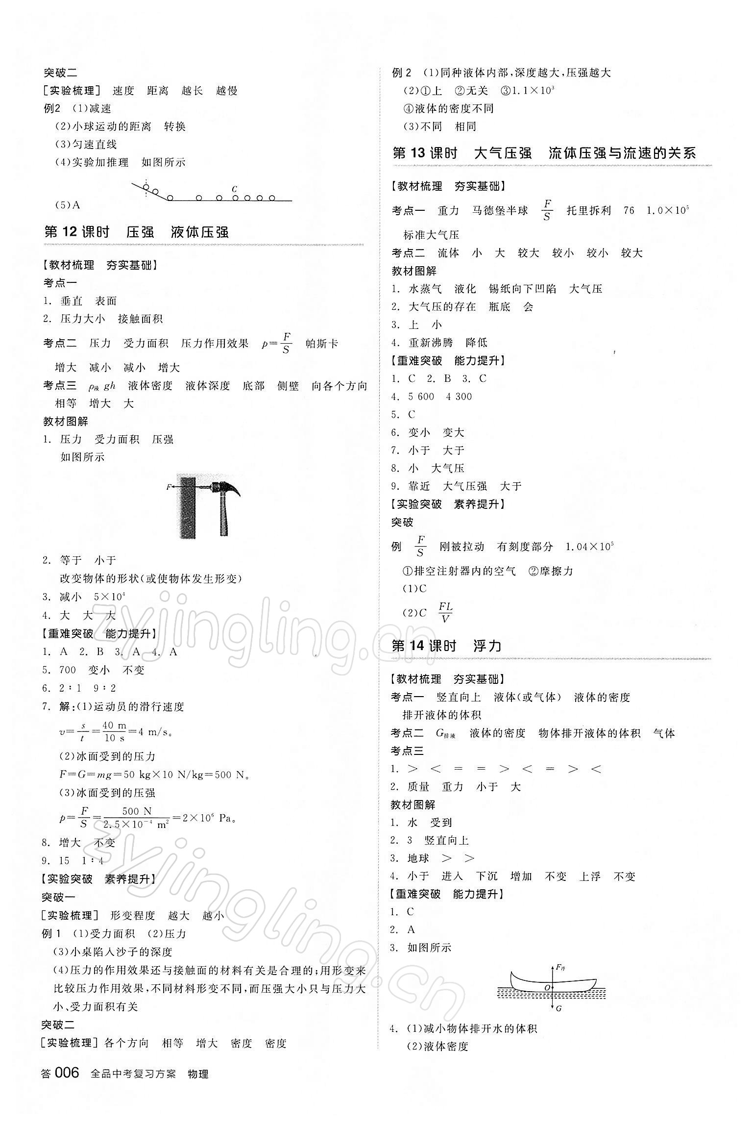 2022年全品中考復習方案物理蘇科版江蘇專版 參考答案第5頁