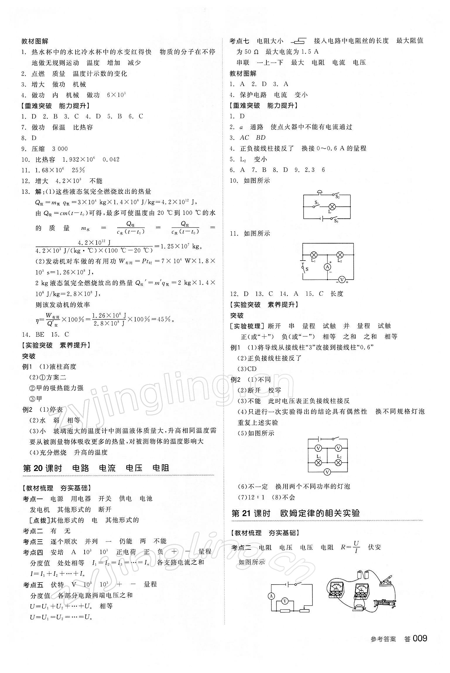 2022年全品中考復(fù)習(xí)方案物理蘇科版江蘇專版 參考答案第8頁