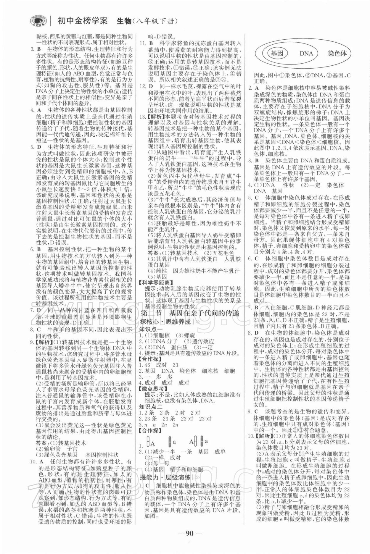 2022年初中世紀(jì)金榜金榜學(xué)案八年級生物下冊人教版河南專版 參考答案第5頁