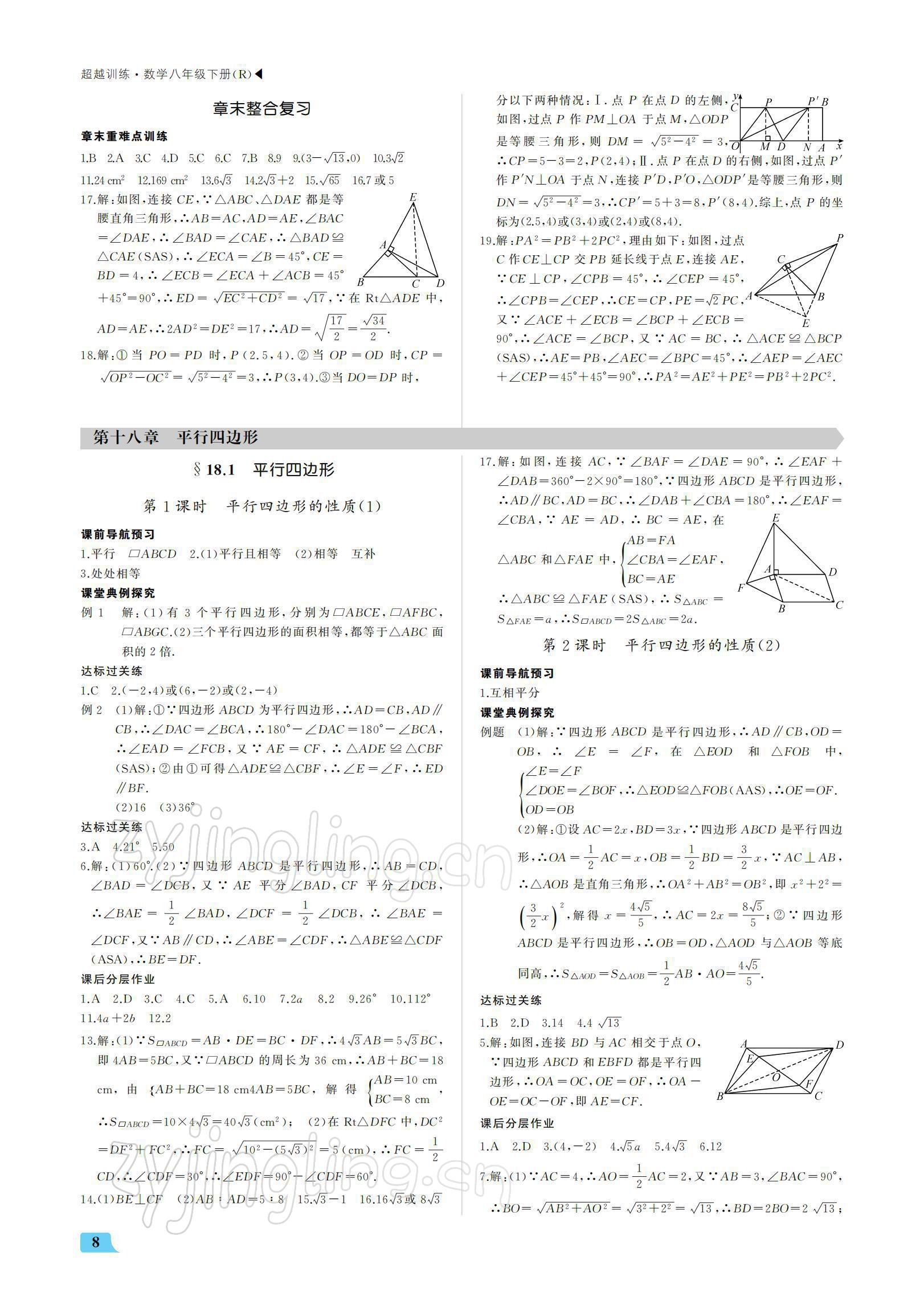 2022年超越訓(xùn)練八年級(jí)數(shù)學(xué)下冊(cè)人教版 參考答案第8頁(yè)