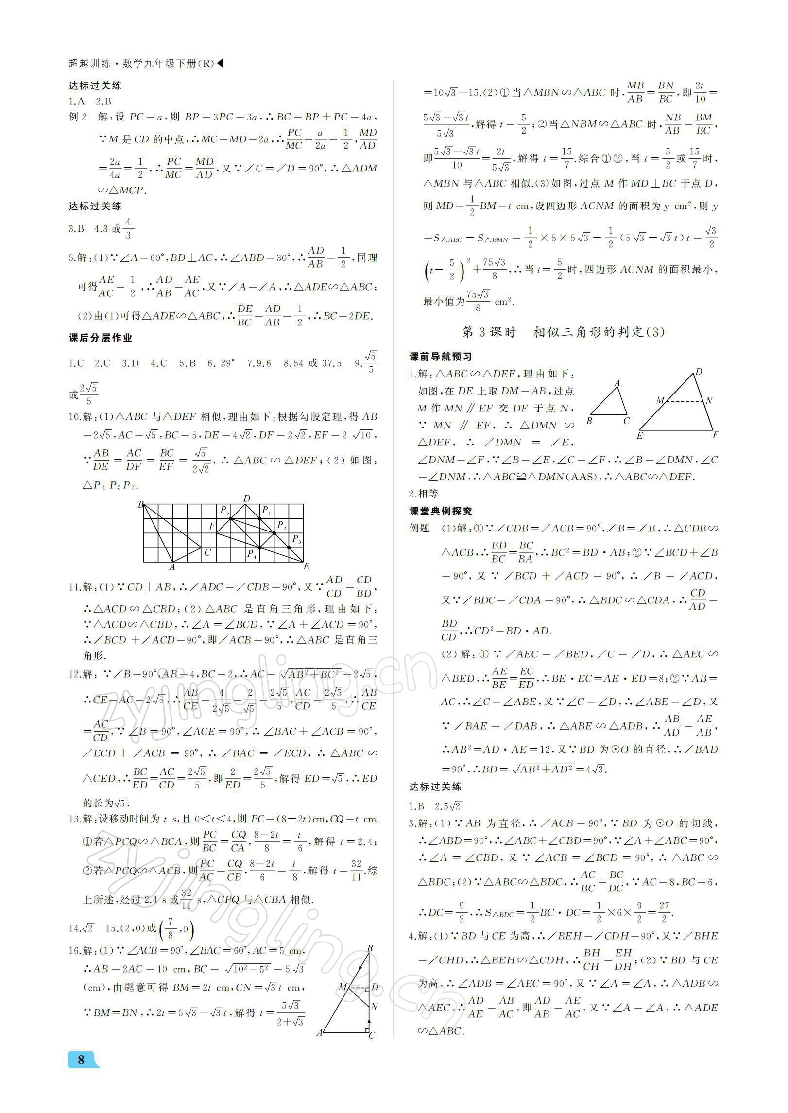 2022年超越训练九年级数学下册人教版 参考答案第8页