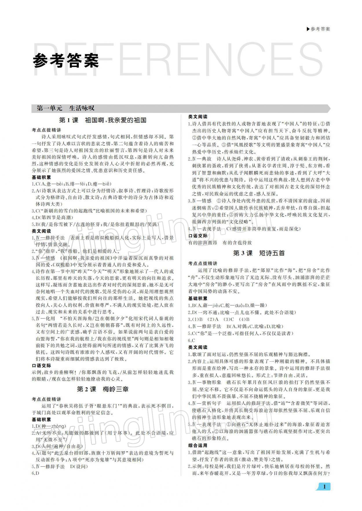 2022年超越訓(xùn)練九年級(jí)語(yǔ)文下冊(cè)人教版 參考答案第1頁(yè)